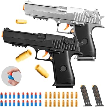2Pack M1911 EVA Soft Foam Ejection Toy Blaster, Shooting with Foam Darts, Shooting Games, Backyard Fun and Outdoor Games, Education Toy Model for Boys Girls Halloween Christmas Ages 8+ Black+Silvery