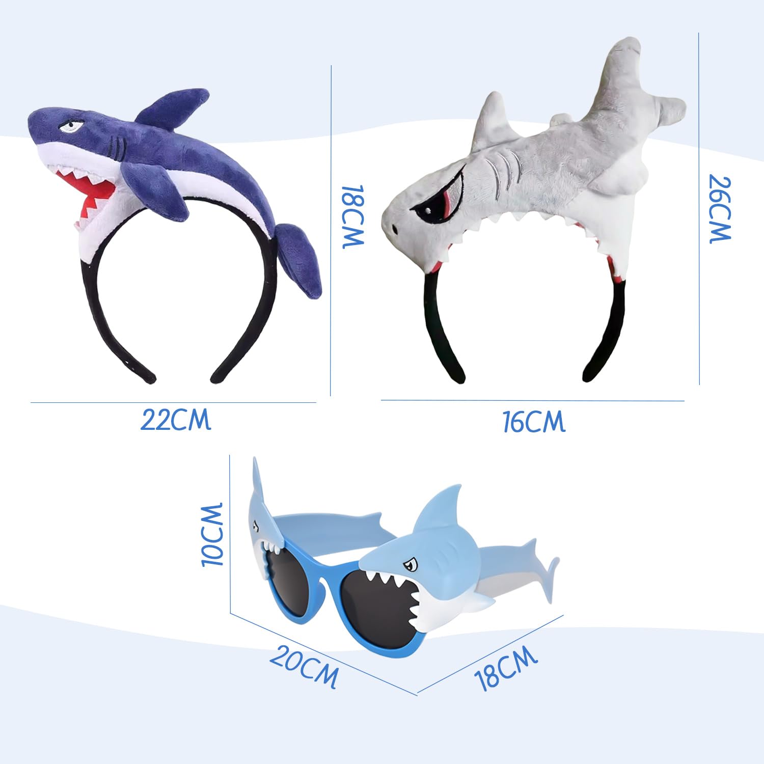 HINFHI 2 Pieces Of Shark Headbands And 1 Piece Of Shark Glasses, Funny Sunglasses, Creative Plush Headbands, Party Dressing Supplies - Image 2