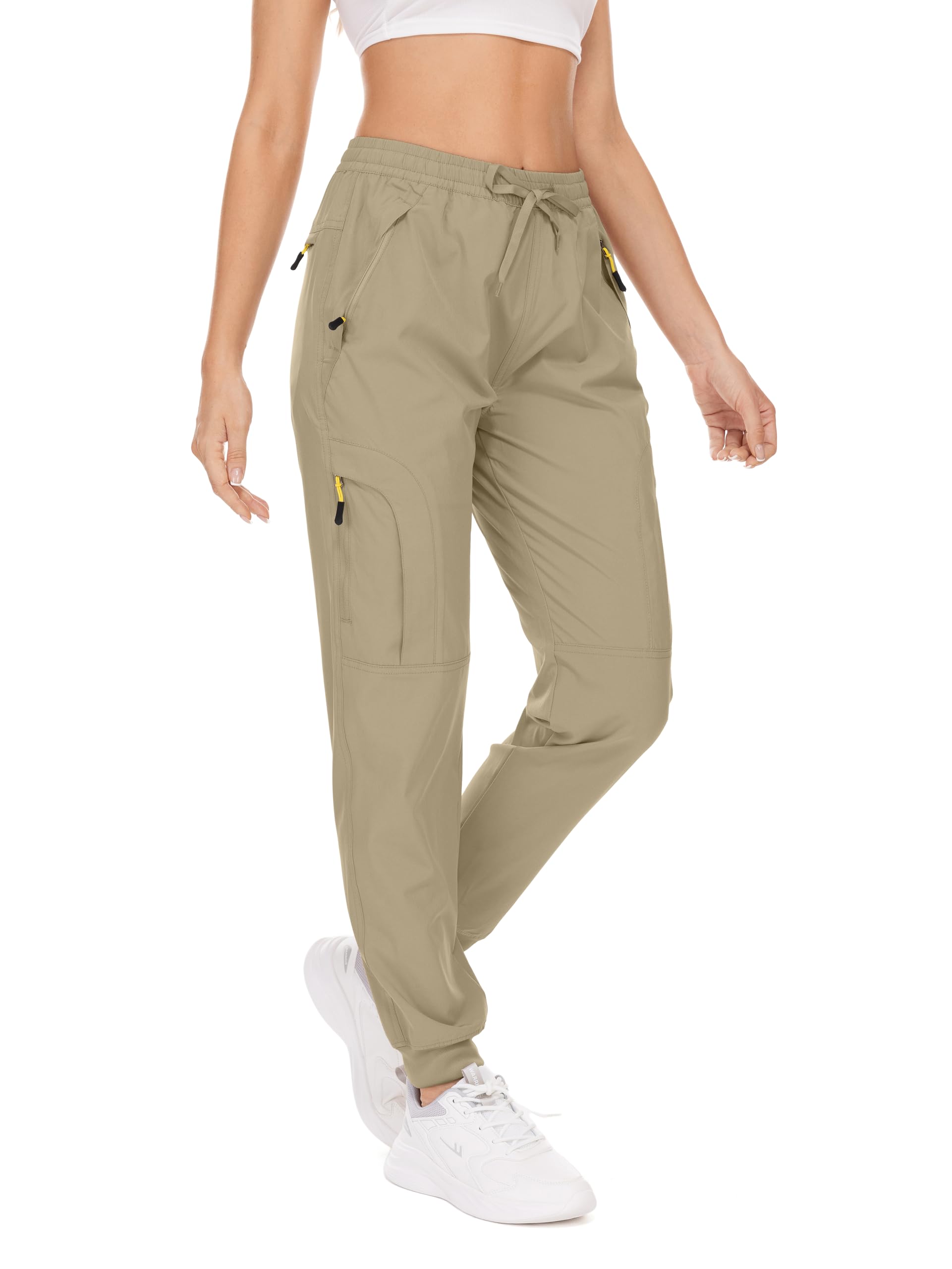 Winebox Women's Cargo Joggers Lightweight Quick Dry Hiking Trousers Outdoor Casual Workout Running Walking Pants (2066,Khaki,XL)