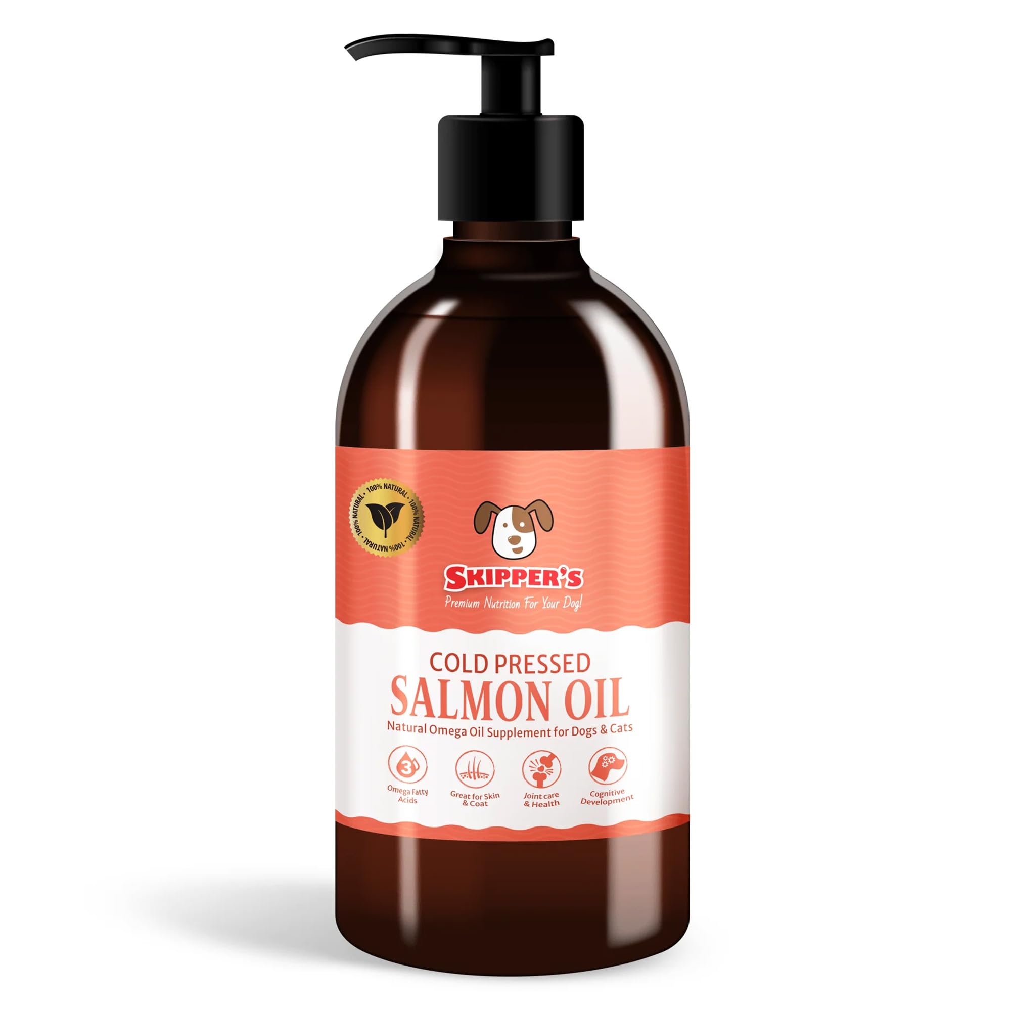 SKIPPER'S 1L Cold Pressed Salmon Oil for Dogs & Cats, Omega 3 & 6