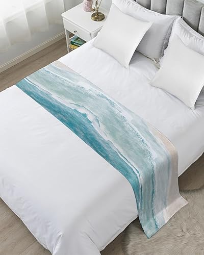Caminos de cama de playa de verano para cama de tamaño individual, mantas decorativas costeras para pie de cama, manta de cama náutica náutica color
