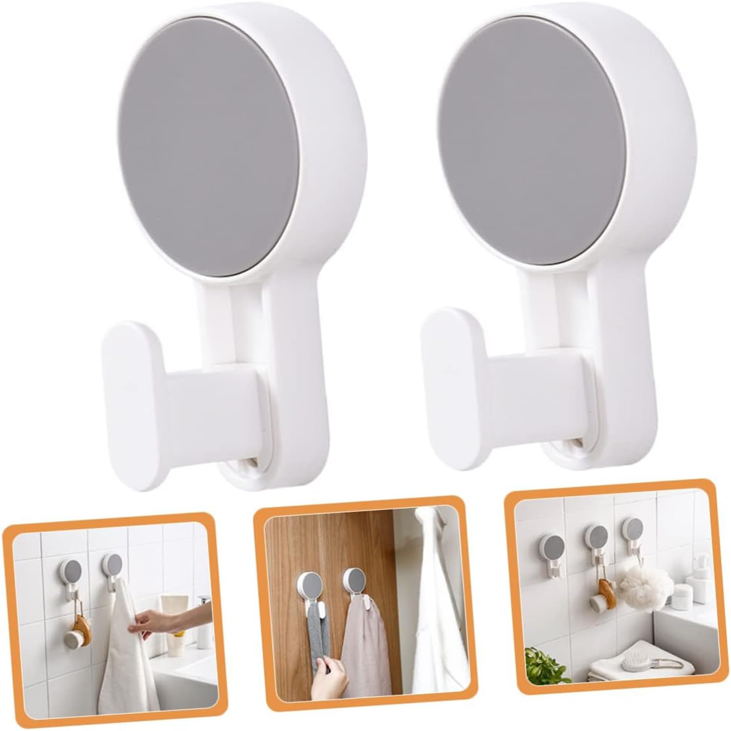 JIALTO Self Adhesive Wall Mounted Towel Hanger Sticky Hook/Eco Friendly Self Adhesive Hooks/Strong Waterproof No Dril Plastic Wall Hook/Room Decor Bathroom Hooks (2, White & Grey Strong Hook)