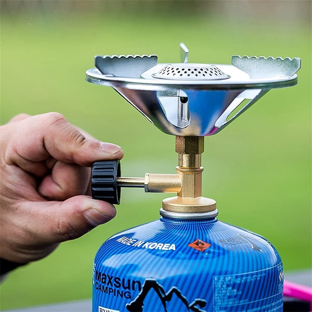 Réchaud de Camping, réchaud à gaz Coupe-Vent, réchaud à gaz extérieur, réchaud à gaz de Camping Portable Coupe-Vent avec Adaptateur convertisseur, allumage piezo, brûleur Monobloc