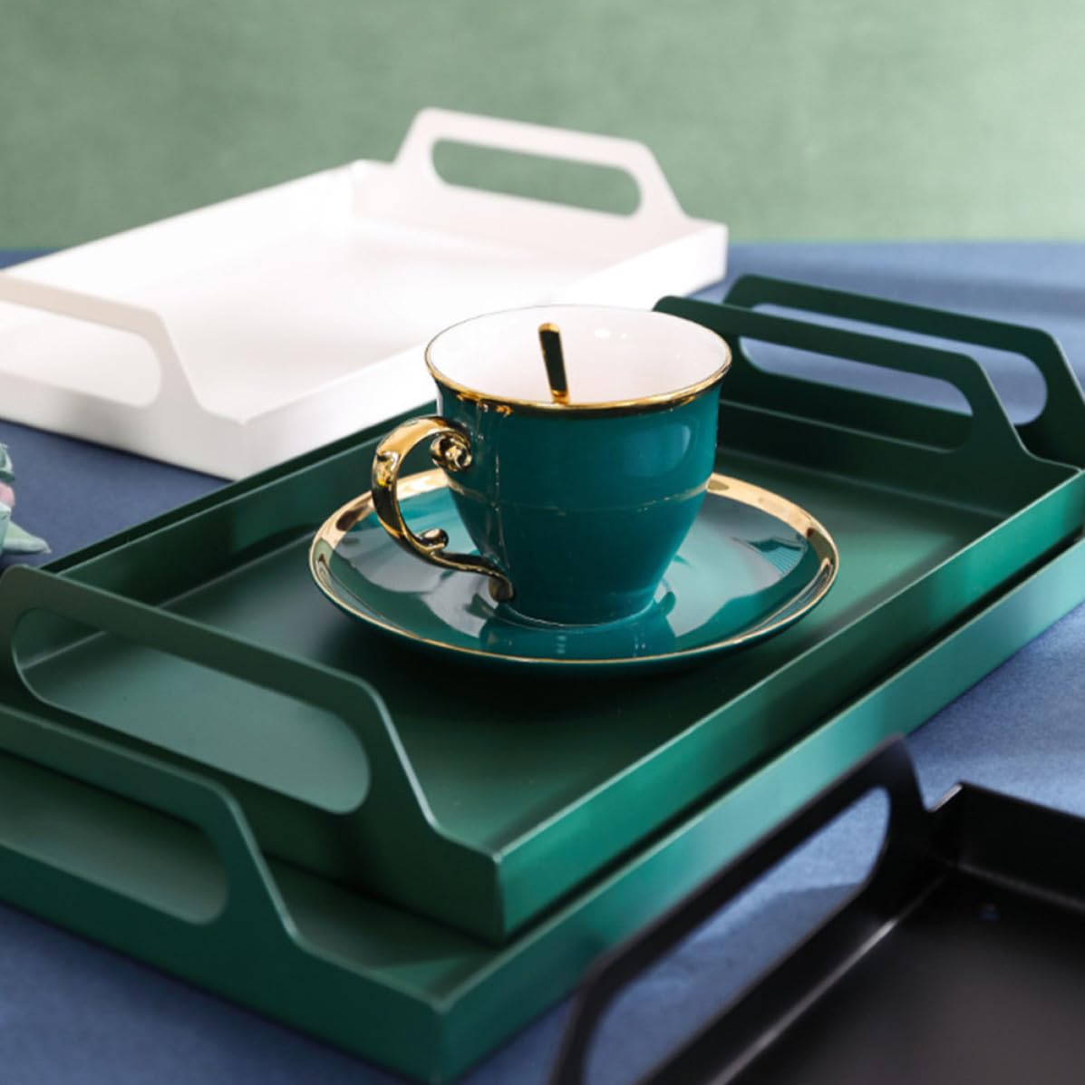 Mikikit Bandeja Metálica Resistente y Funcional Bandeja Rectangular Resistente Funcional con Asas de Hierro para Servir Aperitivos y Postres en Hotel o Guardería