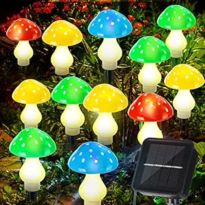 12 Pcs Outdoor Solar LED Mushroom Lamp Cute Mushroom Light Mushroom Solar Lights 8 Modes Waterproof Garden Lamp Outside Decor for Christmas Halloween Garden Yard Patio Pathway Lawn, Multicolored