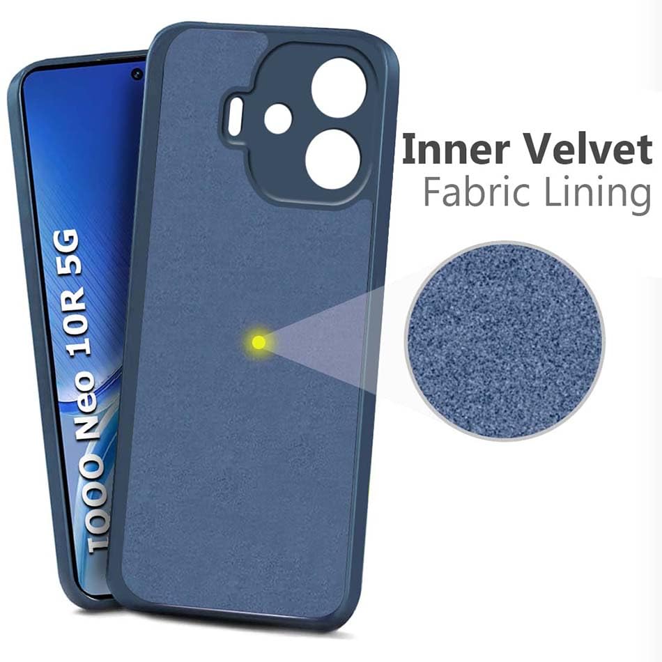 Image of Fashionury Liquid Silicon Back Cover for iQOO Neo 10R 5G | Camera Protection | Anti-Fingerprint | Inner Velvet Fabric | Ultra Slim Case (Blue)