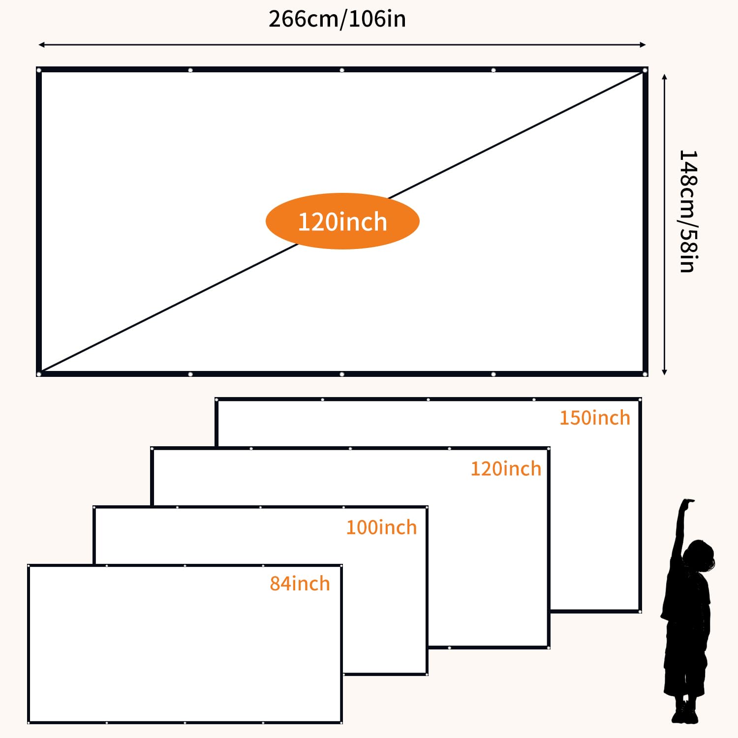 Écran de Projecteur 120 Pouces Pliable Anti-Plis Double Face pour Vidéoprojecteurs Cinéma Maison