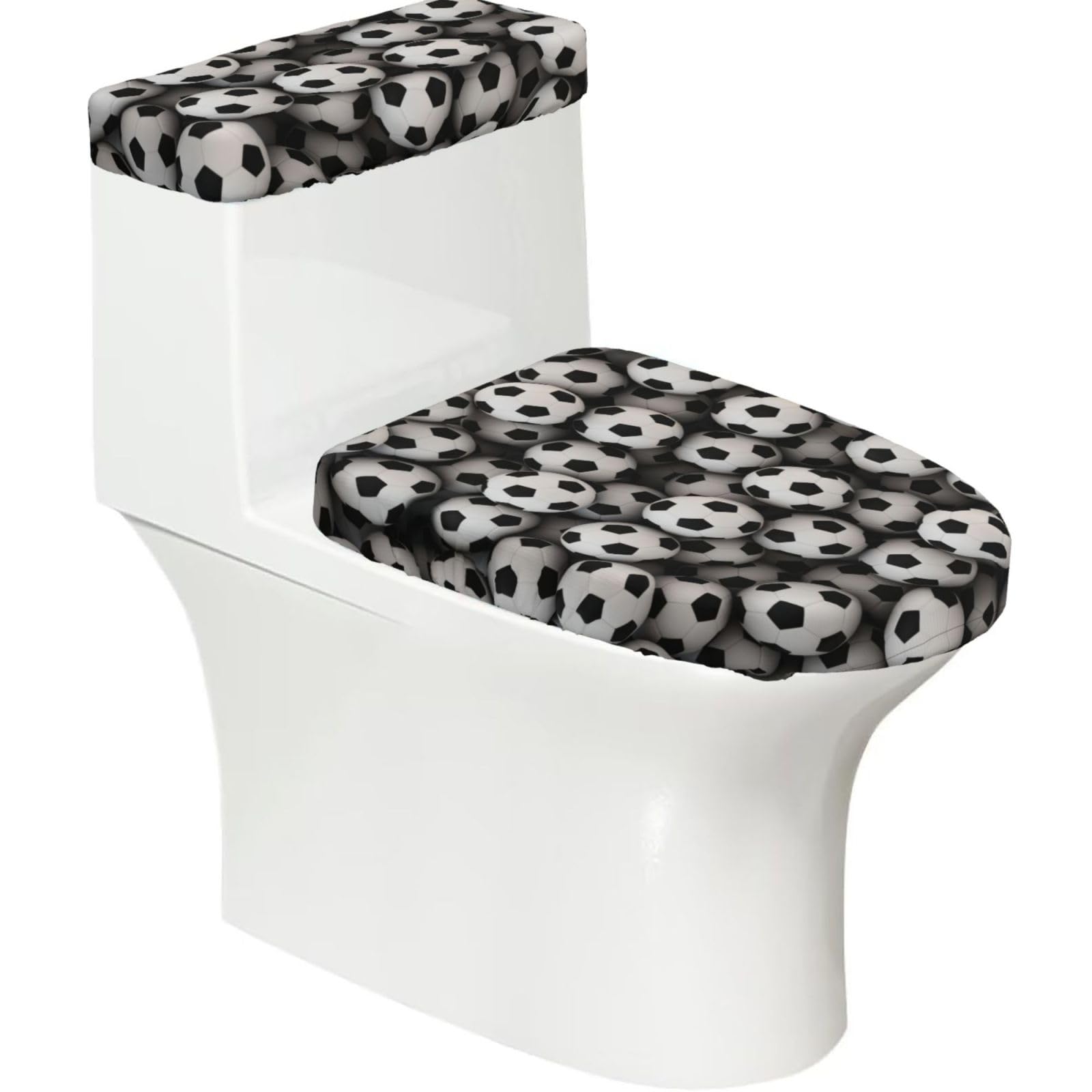 Soccer Sea 2-Piece Toilet Seat Cover Set with Tank Lid - Elastic for U-Shape & Elongated - Bathroom Decor