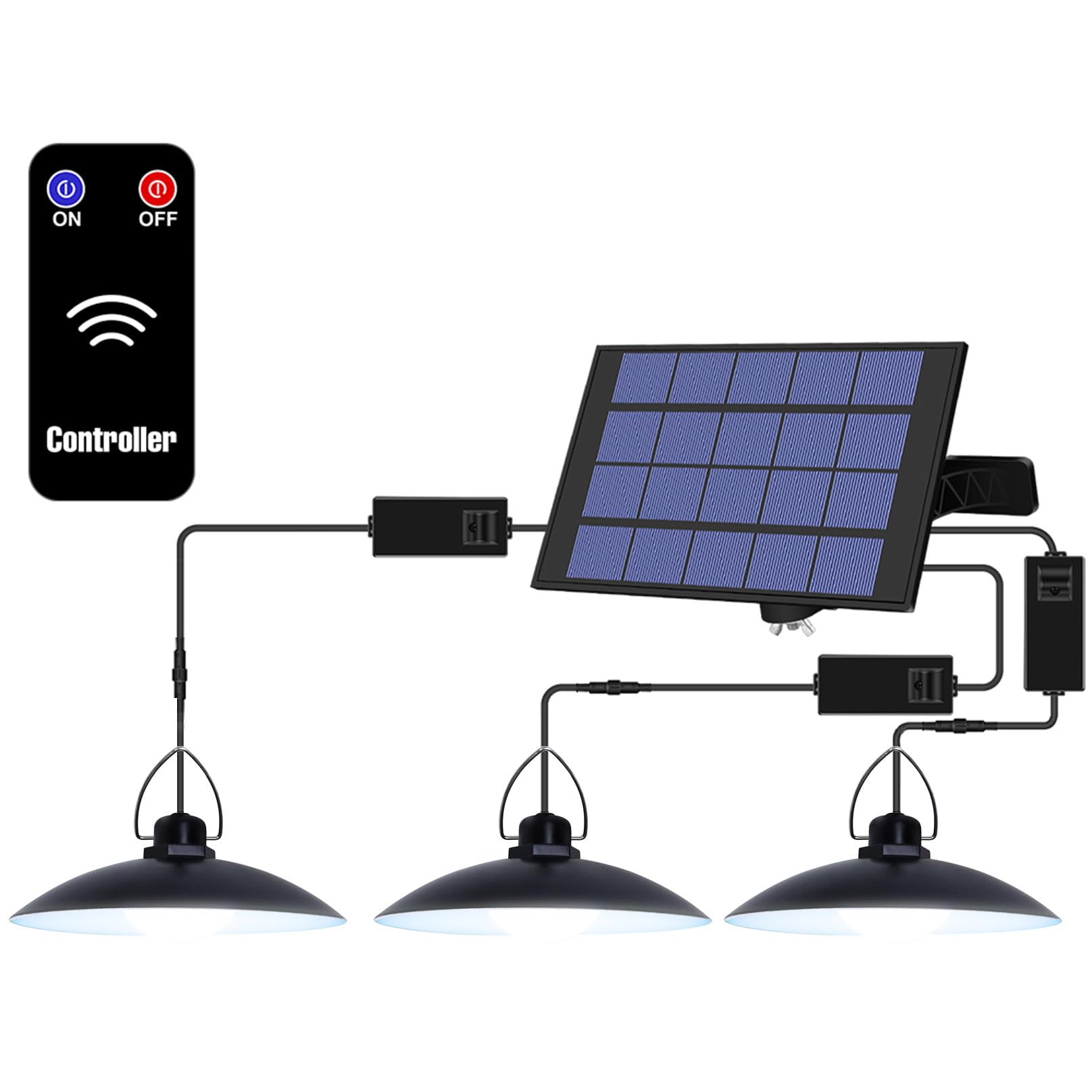 Solarna lampa LED z pilotem zdalnego sterowania, 780 lm 6000 K Whousewe solarna lampa wisząca, wodoodporność IP65, czujnik ruchu, zewnętrzne oświetlenie solarne do ogrodu, podwórka, werandy, patio