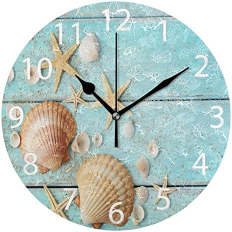 ALAZA Vintage Marine Seashells Round Wall Clock, Silent Non Ticking Oil Painting Home Office School Decorative Clock Art