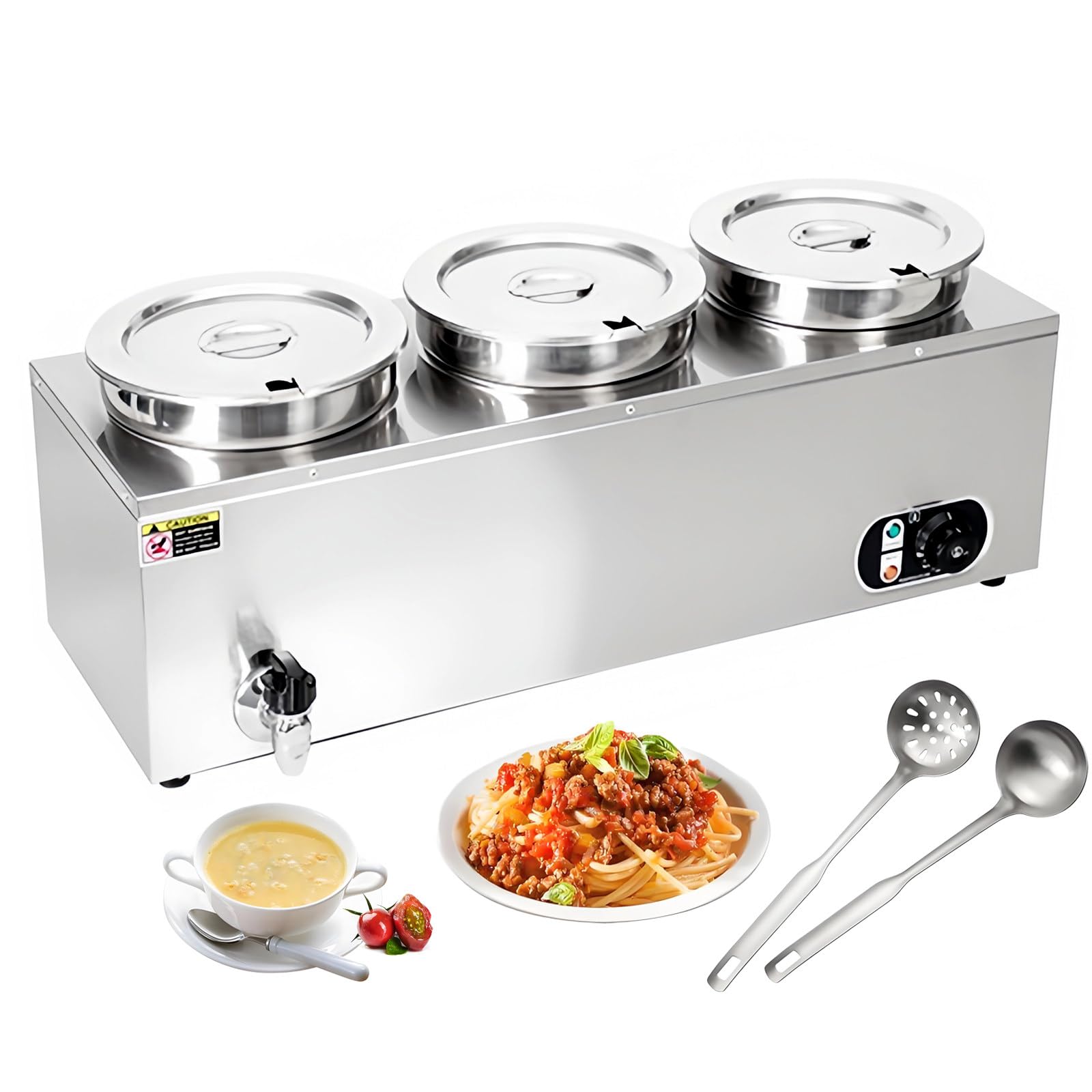 YXYLJOZ Commercial Electric Soup Warmers 3 Pot Bain Marie, Adjustable 30-85℃ Food Warmers with Stainless Steel Station, Lids & Ladles for Catering (7l X 3 220V)