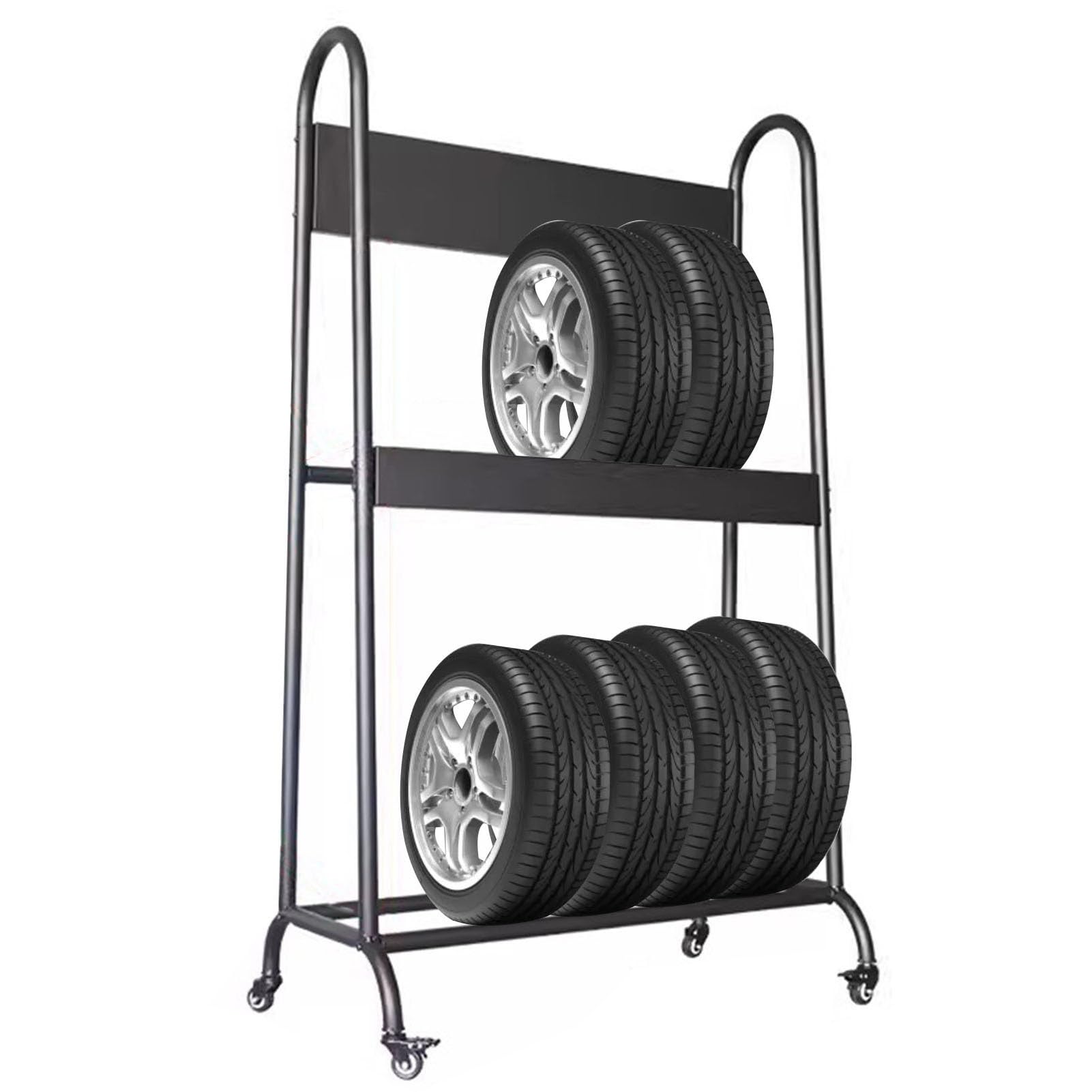 Ranger pneus et moyeux dans le garage avec ce rack mobile noir