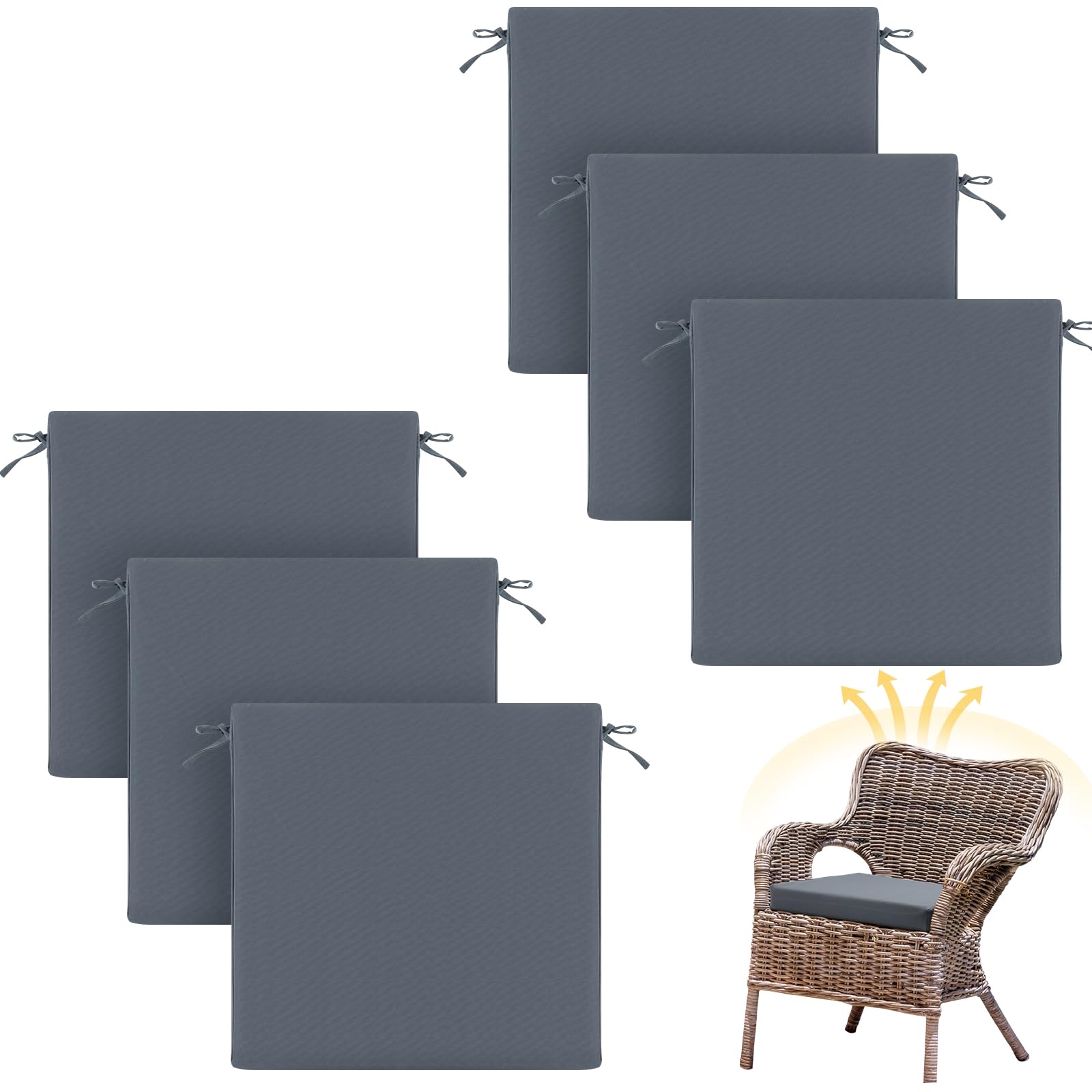 Patelai Outdoor Dining Chair Cushions Set of 6 Fade Resistant 17 x 17 Inches Waterproof UV Resistant Outdoor Seat Cushions for Patio Furniture Square