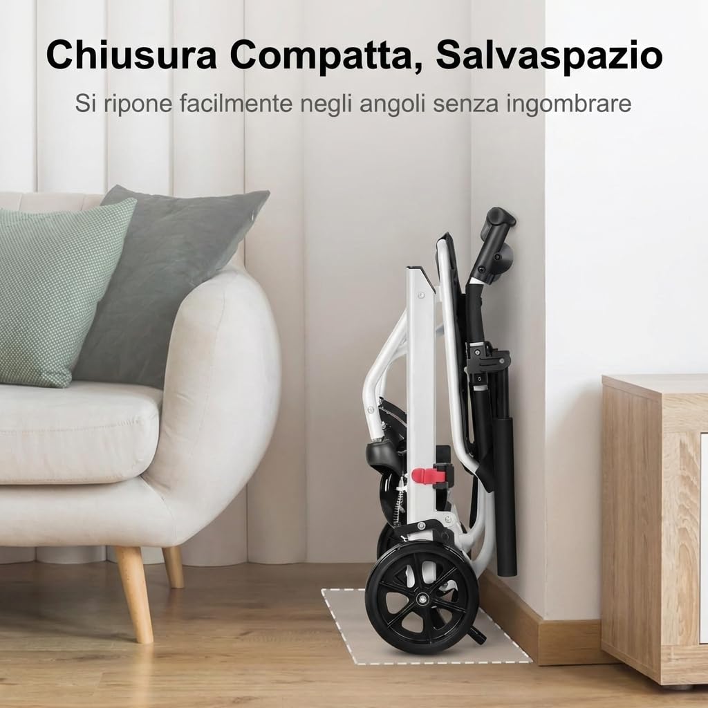 Sedia a rotelle pieghevole in carbonio leggero, sedia di mobilità da viaggio con freno ergonomico, design compatto 8,2 kg e ruote in PU stabili, uso interno esterno, aiuto portatile per anziani