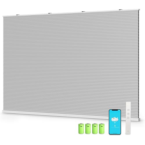 THIRDREALITY ZigBee Smart Blind Gen2, Motorized 100% Blackout Window Shades with Remote, Cordless Honeycomb Blinds, Automatic Height, C2 Rechargeable Batteries Powered, 33" W x 74" H Beige/White