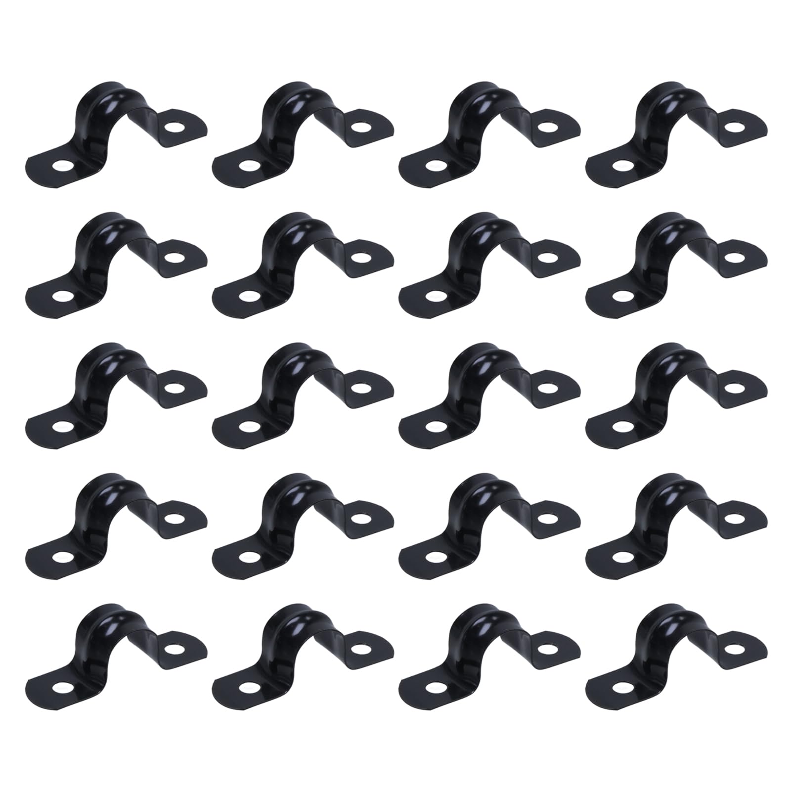 Pastlla 20 Pcs M12 304 Stainless Steel Rigid Pipe Strap Clamps, Black Metal 2 Hole Conduit Tube Strap U Bracket with screws, Heavy Duty Pipe Fasten Clip, for Holder Pipe or Cable, Fit 1/2
