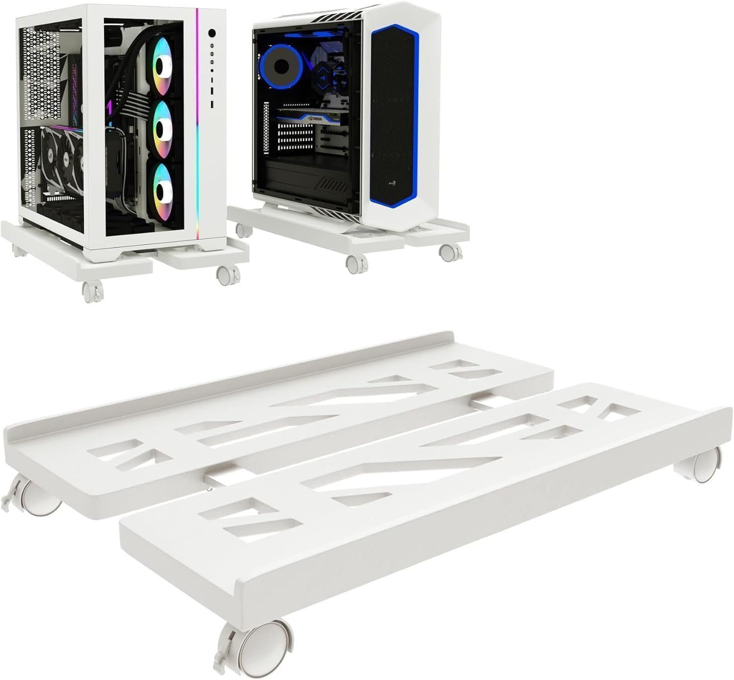 Support PC, Support Tour, pour Ordinateurs de Bureau, Bureau, Gamers, étudiants, Maison, avec 4 roulettes, Blanc