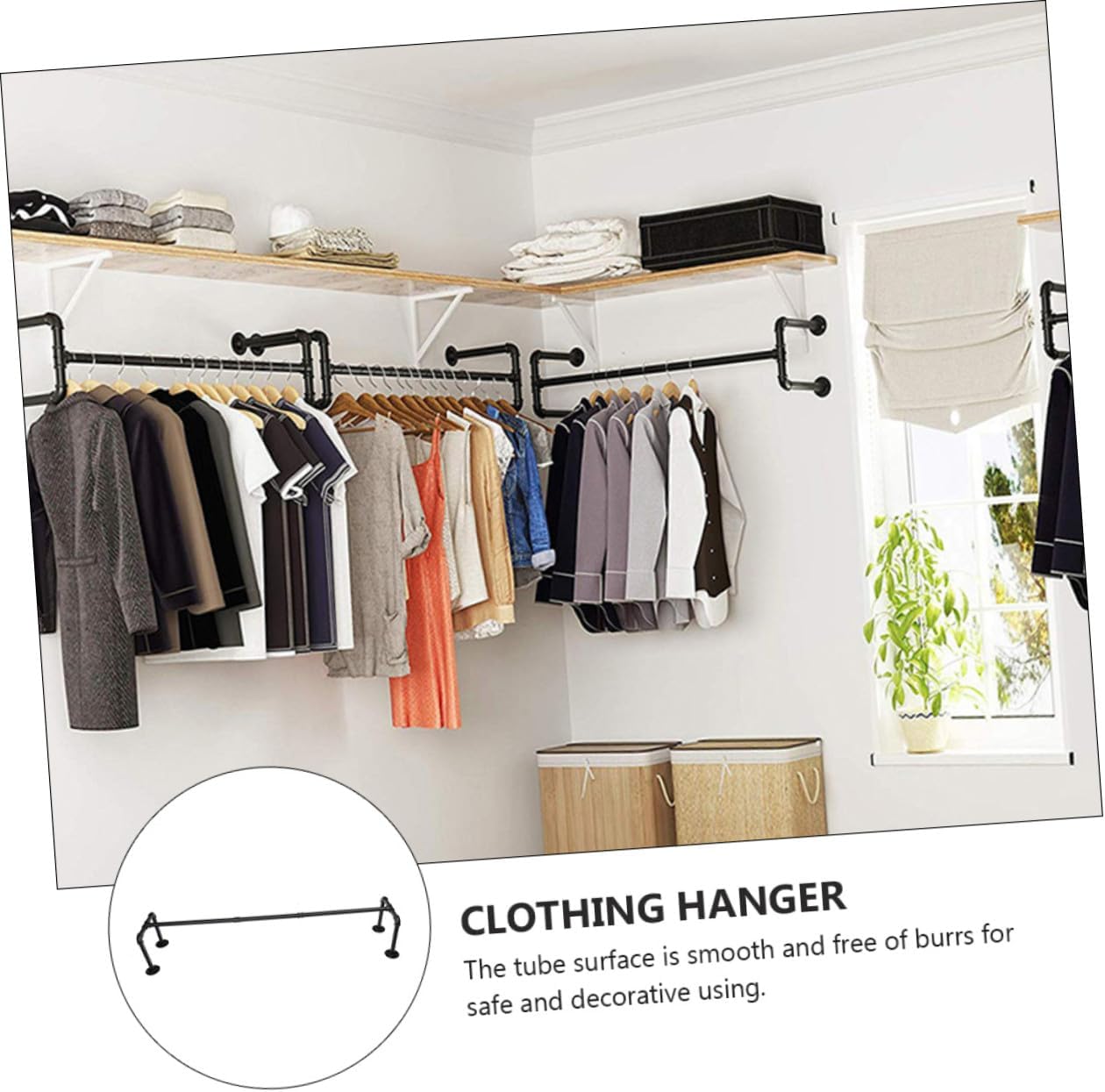 Industrial Style Wall Mounted Clothing Rack, Metal Pipe Garment Holder for Home Storage and Display, Space-saving Clothes Hanging Organizer for Entryway Or Bedroom