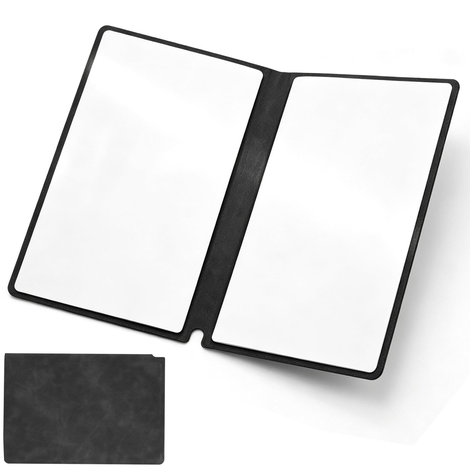 A5 Small Whiteboard Notebook, Portable Mini Desk Whiteboard with PU Leather Cover, Foldable Double Sided Dry Erase Reusable Notebook for Office, Business, School, Home, Black