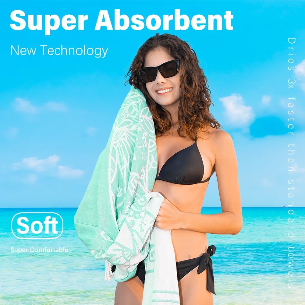 Thin Turkish Beach Towel Lightweight Quick Dry Absorbent Cotton Bathroom Bath Pool Swim Towels Extra Large Oversized Sand Free Beach Accessories Essentials Cloud Gifts for Adult - Image 6