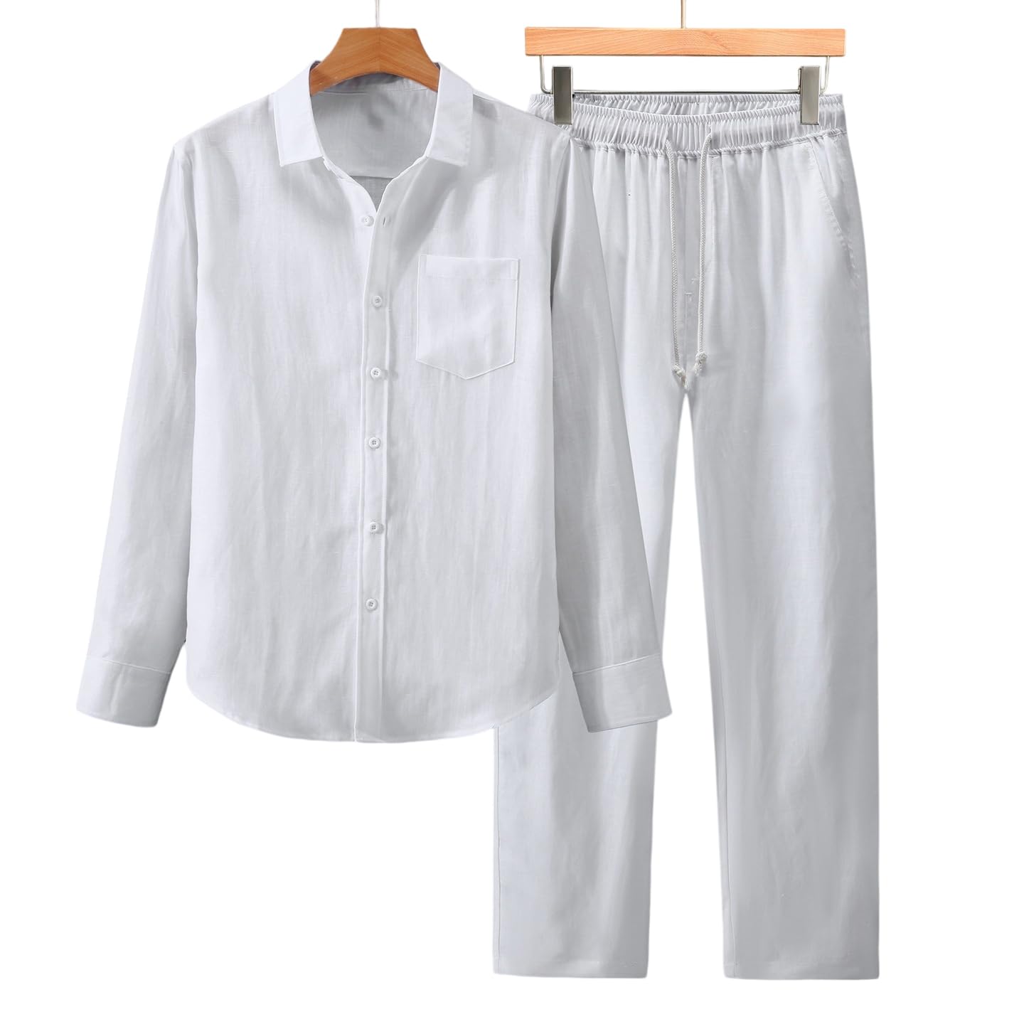Set Lyocell Blend da uomo con camicia aperta sul davanti e pantaloni dritti | Leggera, maniche lunghe, vestibilità larga, adatta per tutte le stagioni
