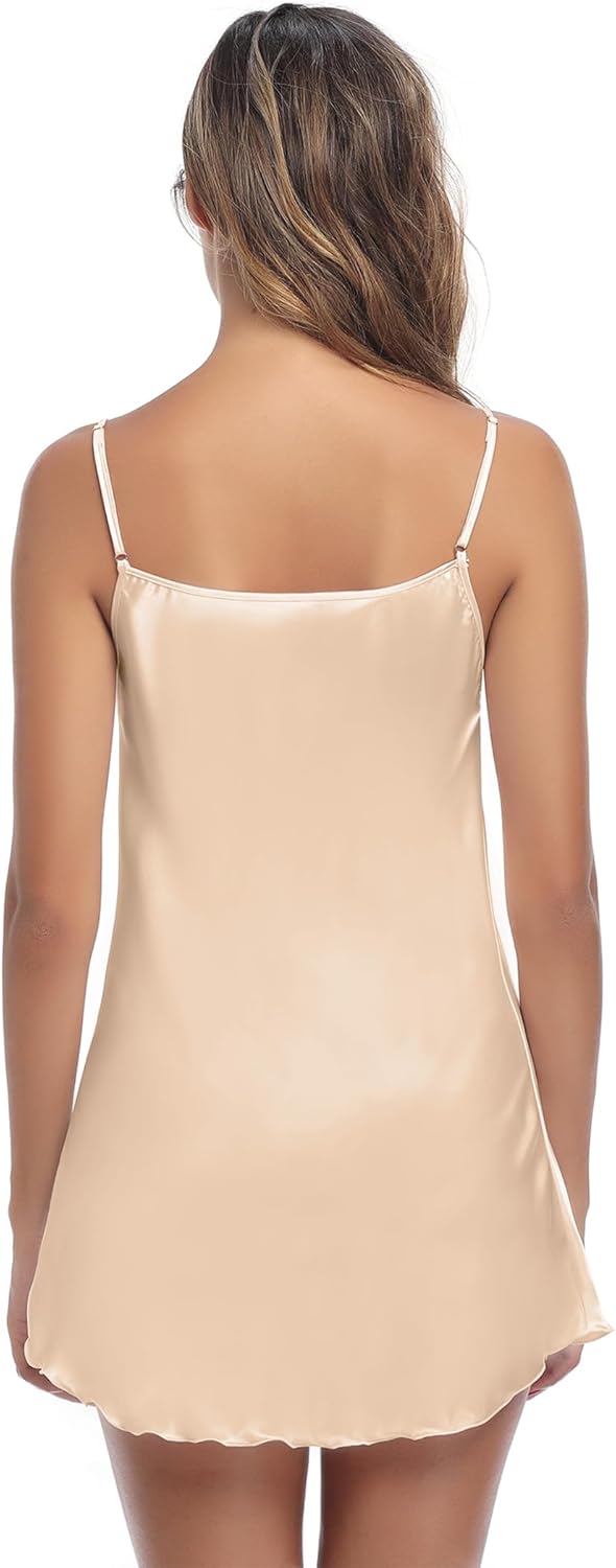 Litherday Women's Satin Nightgown Silk Slip Sleepwear Sexy V Neck Negligee Lingerie Short Nightwear - Image 3