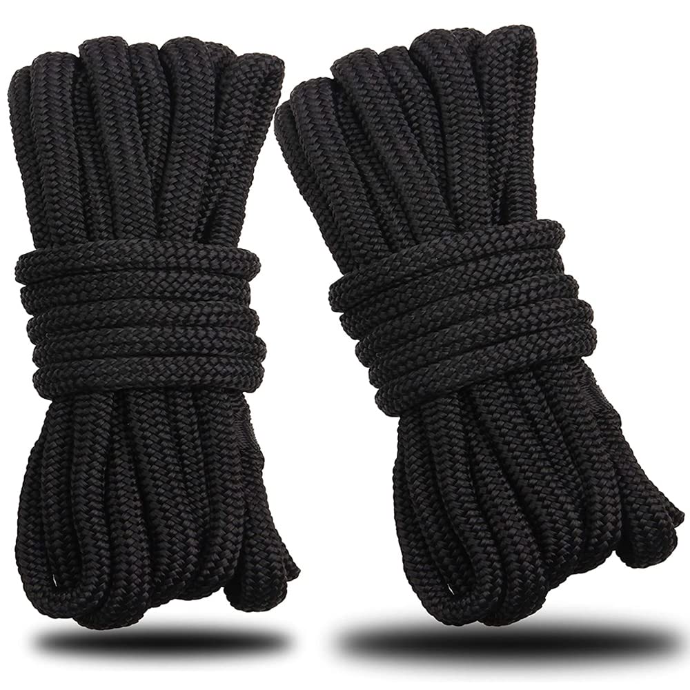 Festmacherleine Boot Doppelt geflochtenes schwarzes Nylon-Dockline-Boots-Dockseil, Festmacherseil, Ankerseil, ultrastarke Dockleinen, 16,5 Fuß, 25, 50(50FT 1-2in)