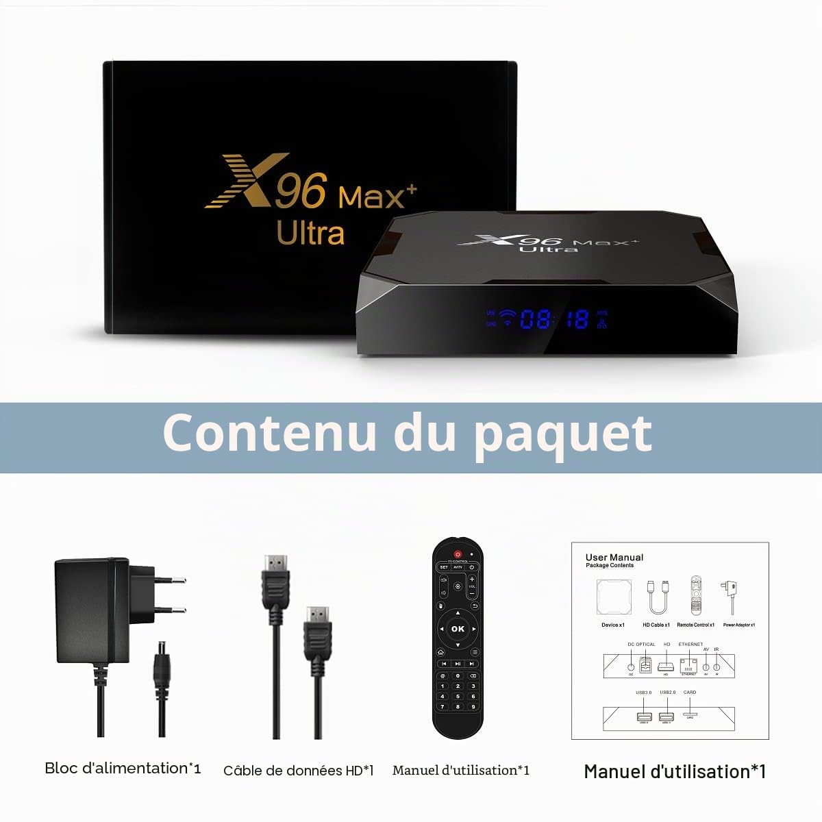 TV Box Upgraded Android 11.0 TV Box 4 Go RAM 32 Go ROM 2,4 G/5G Dual WiFi BT 4.1 H.265 décodage HD 4K Kit Top Box
