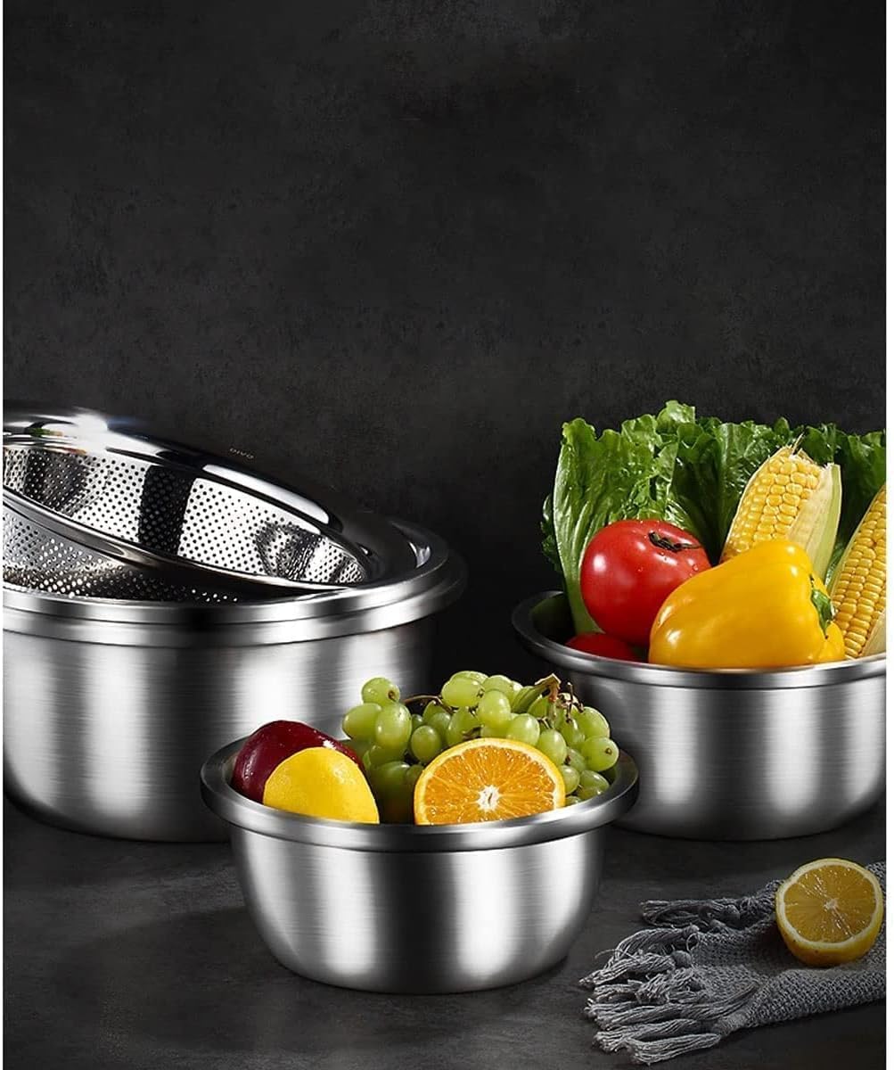 Ollas y sartenes, cuencos for mezclar, juego de 5 piezas, lavabo nido, apto for cocina de inducción, cocción al horno, almacenamiento que ahorra espacio, acero inoxidable 304