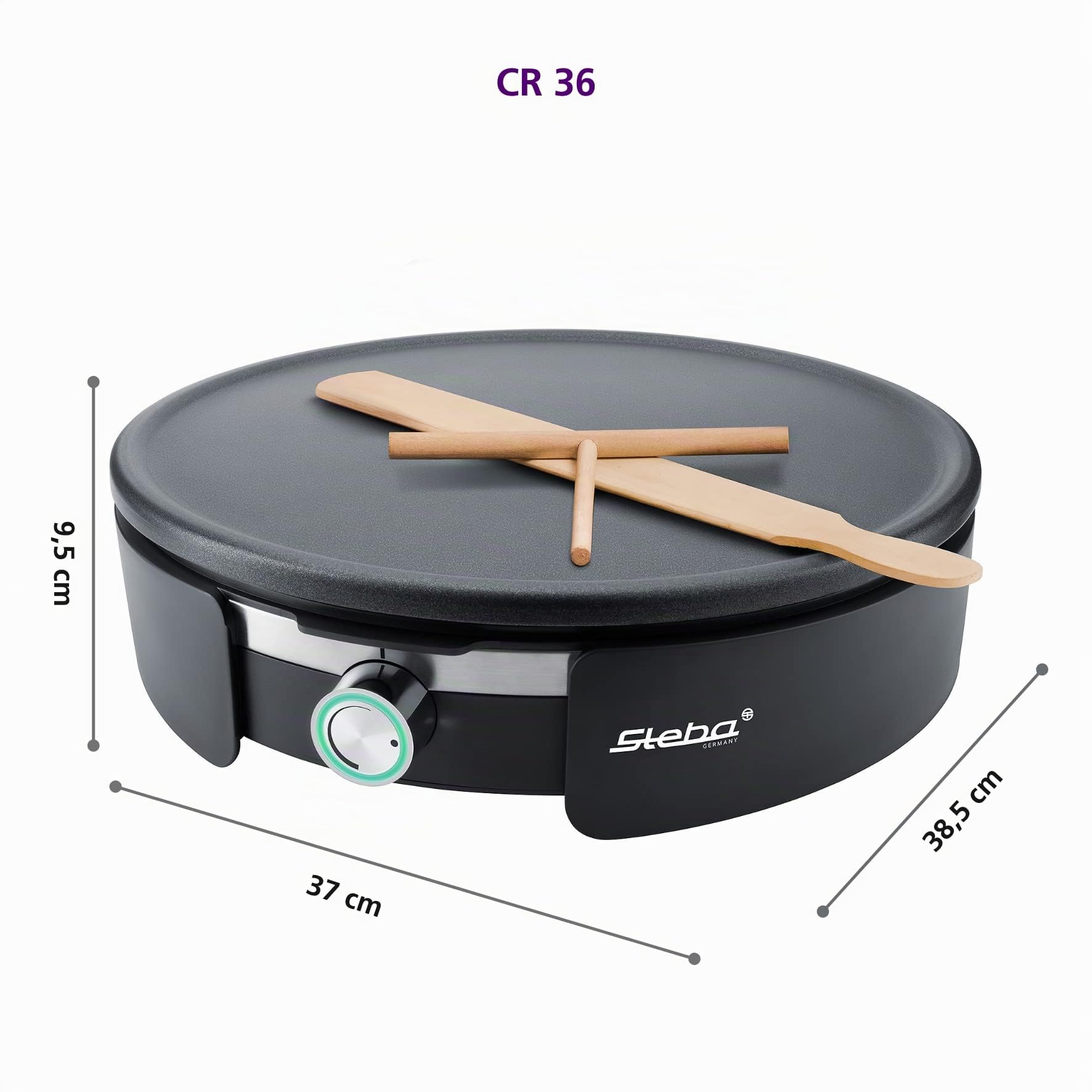 Crepera Steba XXL para crepes francesas originales con 35 cm de diámetro, placa de aluminio fundido a presión con revestimiento antiadherente extraíble. CR 36.