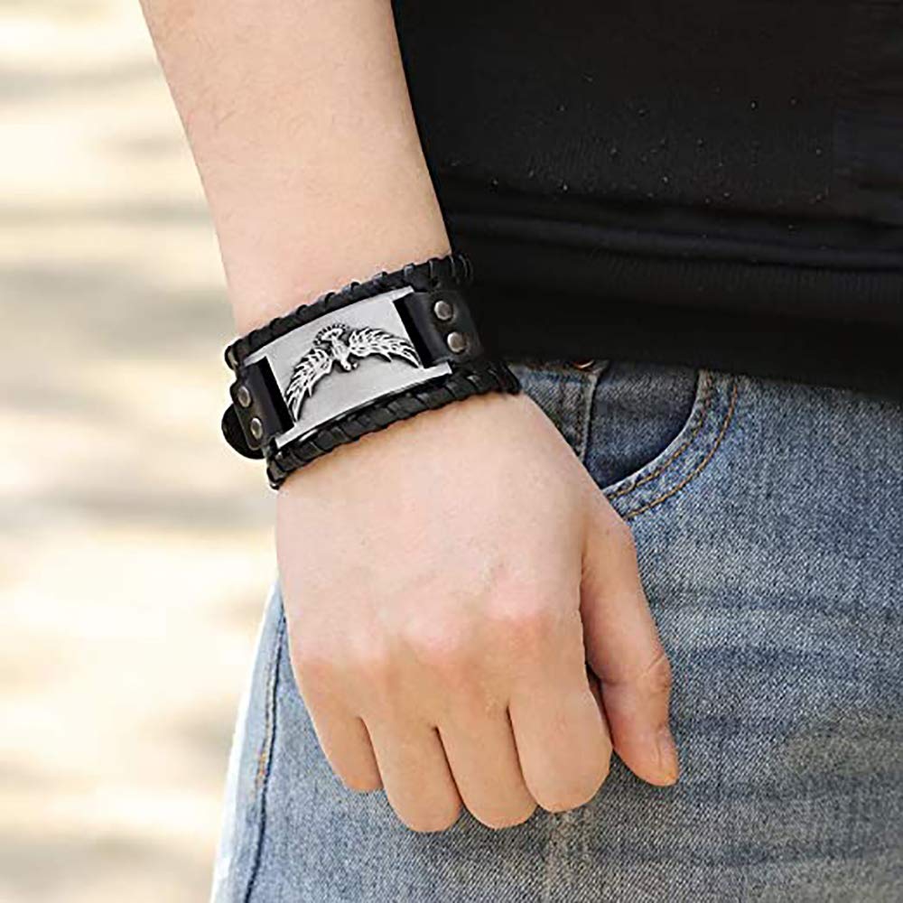 YDYDTTKD Pulseras para Hombres y Mujeres Brazalete Vintage Pulsera única nórdica Amuleto Hebilla Ajustable Joyería pagana de Cuero de/a