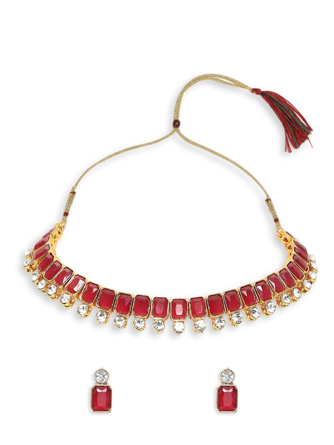 Jewellery Ruby Maroon Jadau Ethnic Choker Necklace Set - Delicate Design for Women & Girls Stylish Latest (JRSET91_Z1)