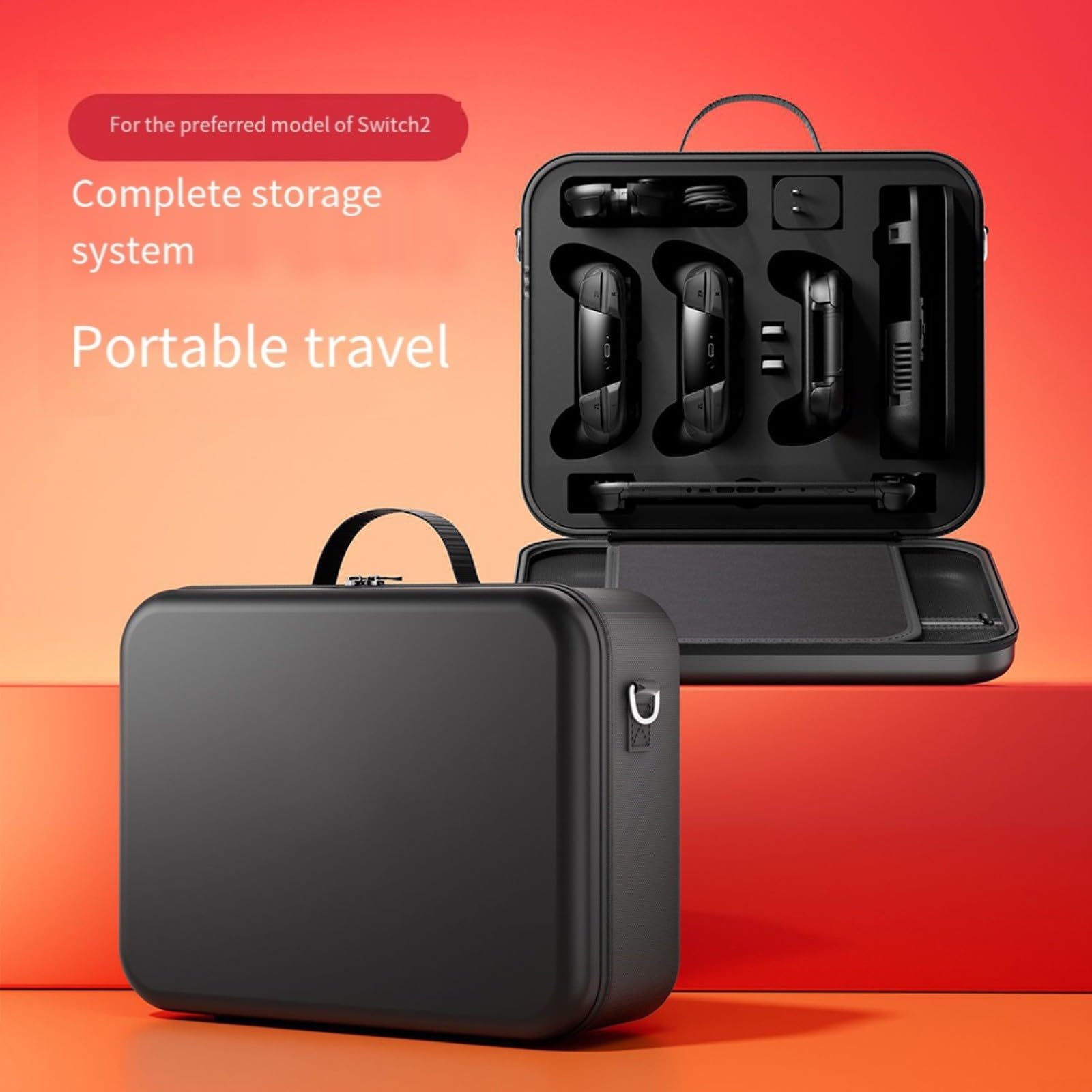 Custodia per Nintendo Switch 2, robusta custodia in EVA + PU con molto spazio, custodia impermeabile per console e accessori, compatta e leggera, nera (doppio manico)