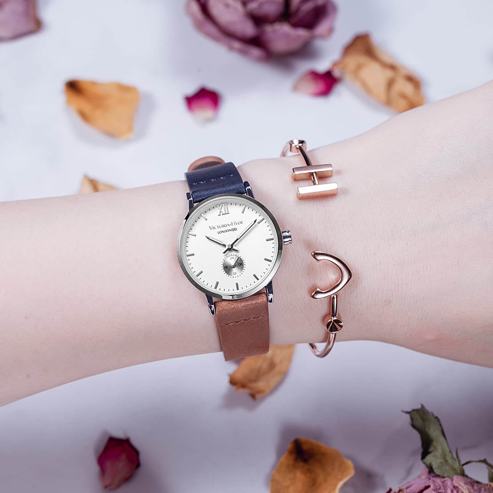 VICTORIA HYDE Esfera Pequeña Mujeres Reloj de Pulsera de Cuarzo Correa de Cuero