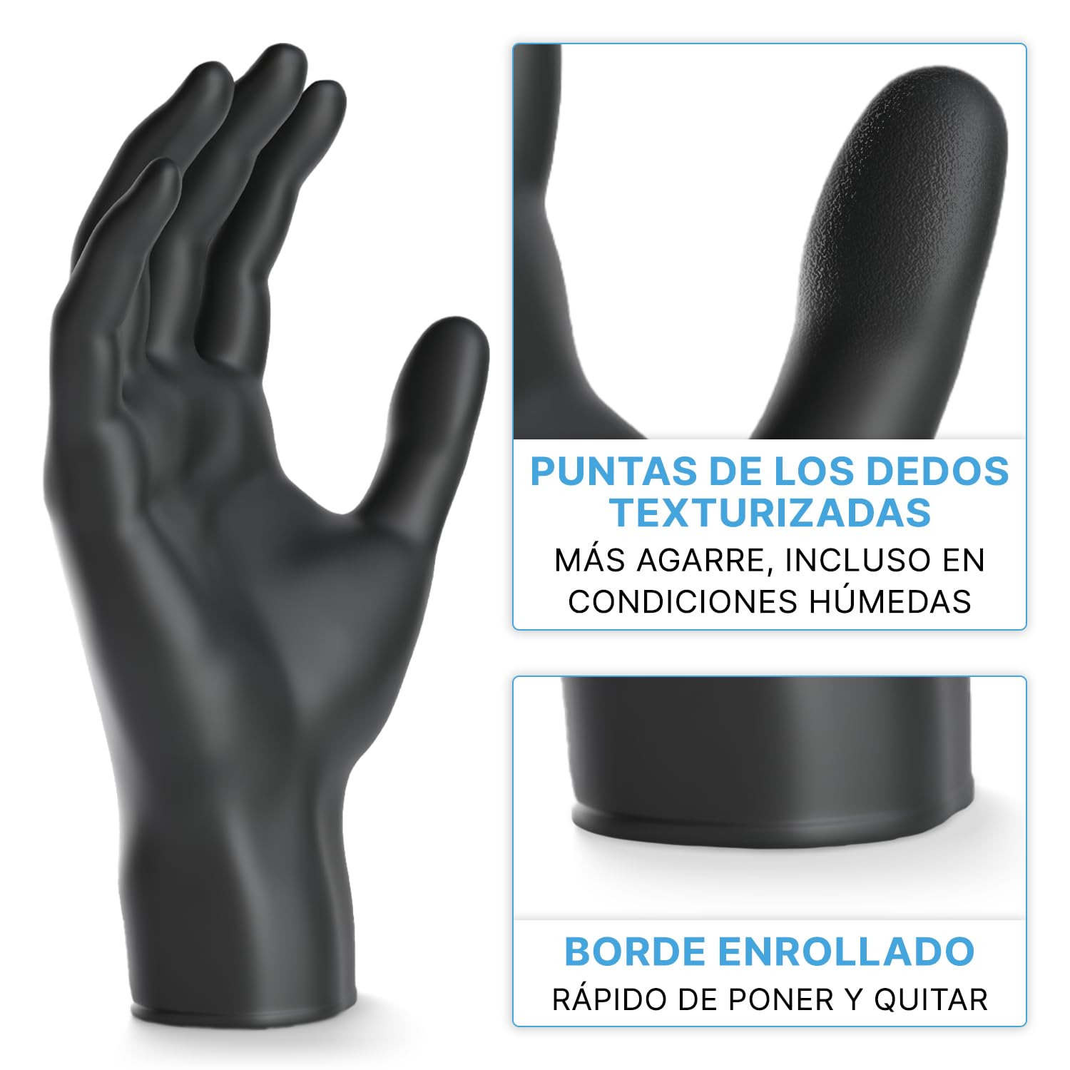 ARNOMED Guantes nitrilo extra fuerte talla L, guantes de nitrilo 50% más gruesos, negro,1000 uds/caja, sin polvo, sin látex, guantes nitrilo talla S, M, L y XL, guantes nitrilo desechables