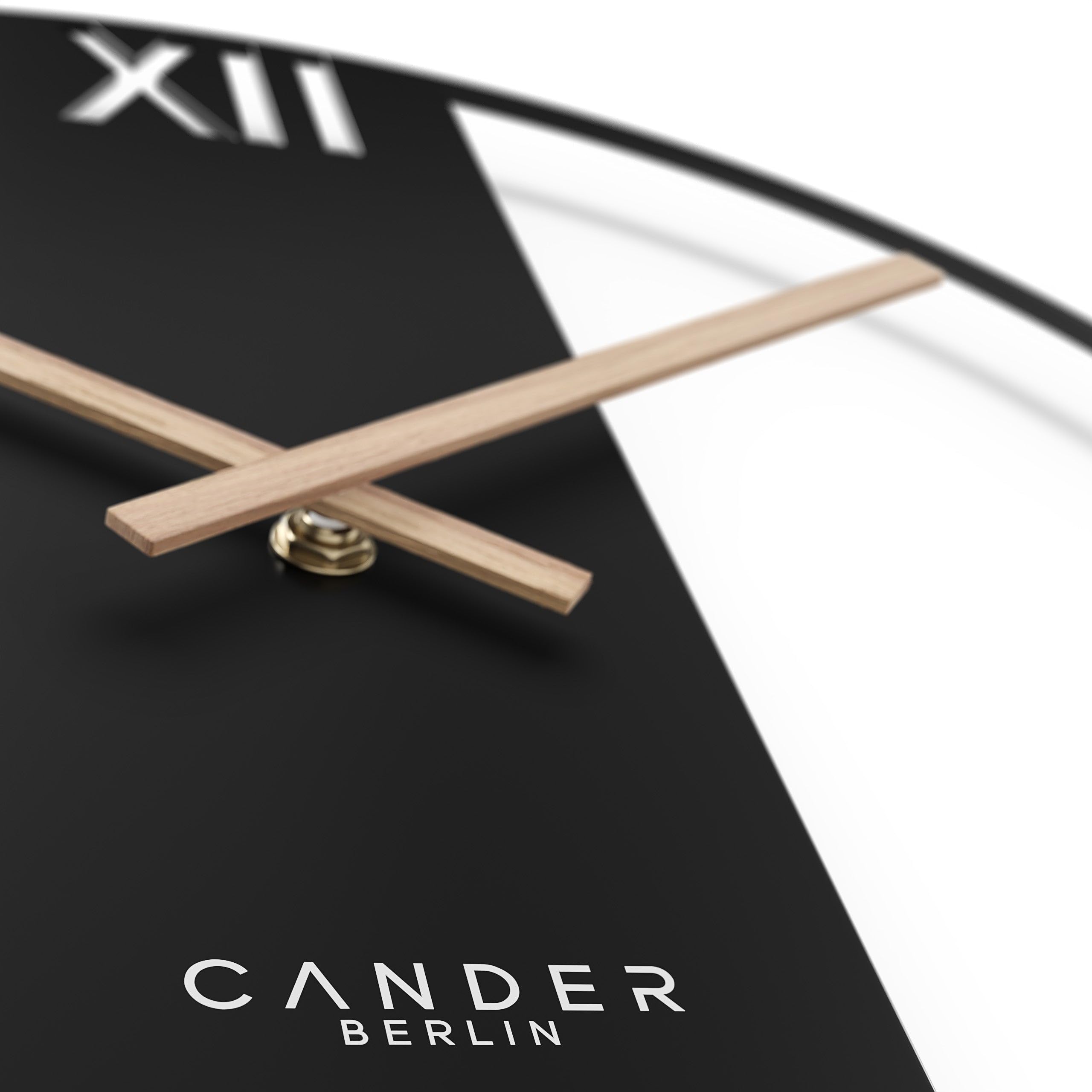 Cander Berlin Elara XXL Reloj de pared vintage silencioso, 40 cm, metal, manecillas de madera, sin ruido de tictac, grande, moderno, negro, salón, cocina