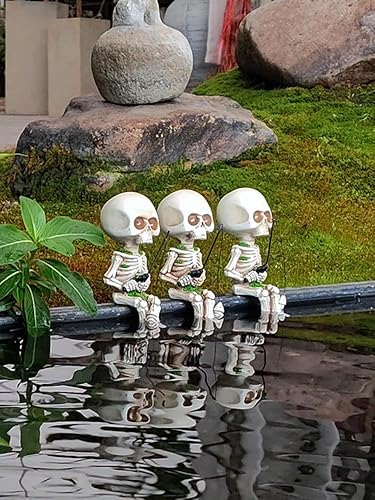 Miniatura 3 de Figura de calavera de Halloween Lindo adorno de calavera de pesca, estatua de esqueleto de calavera de resina de Halloween, decoración del hogar,