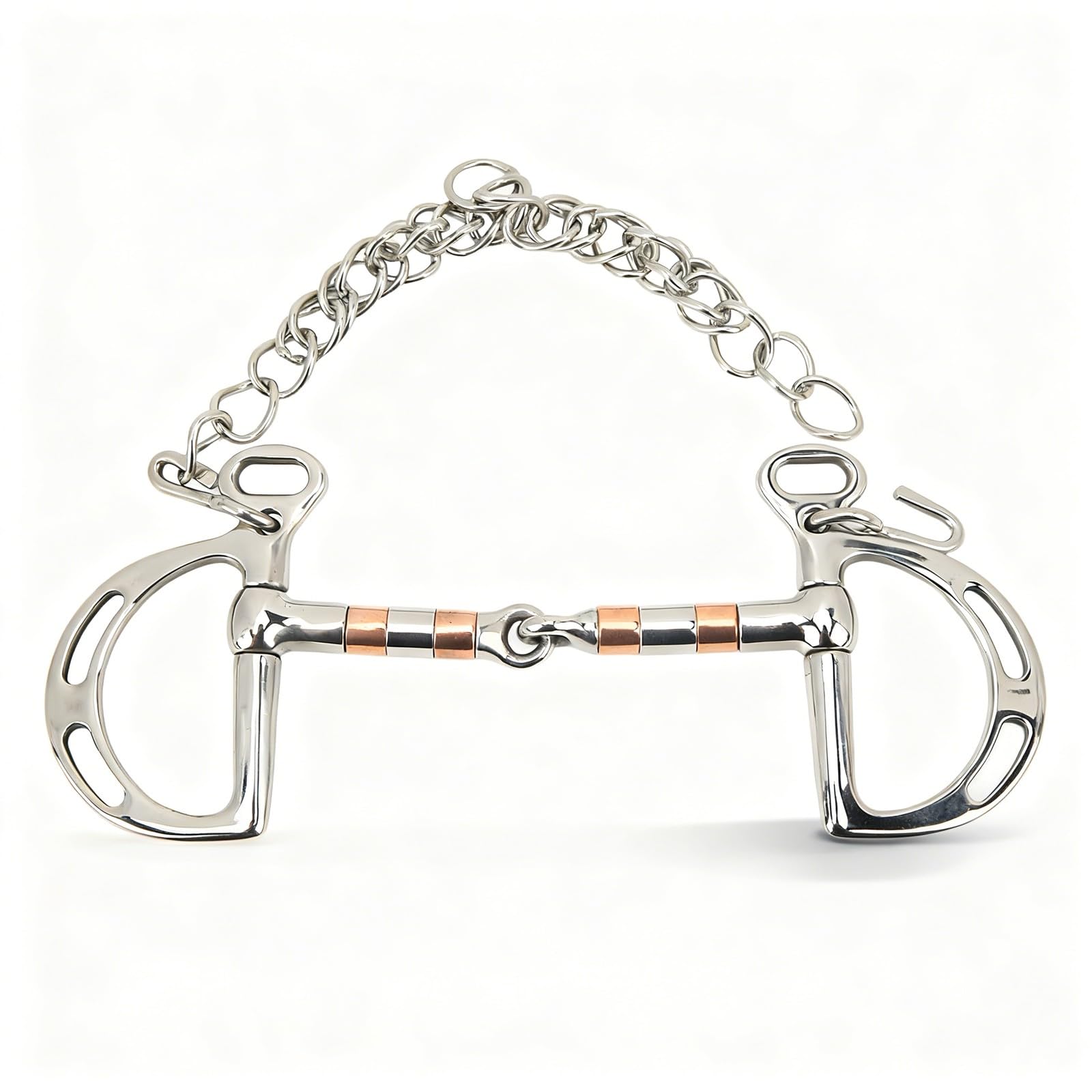 Freno para Caballos Acero Inoxidable con Cobre y Cadena, Bocado D de 125mm - Material Resistente, Fácil de Usar y Portátil para Control Seguro