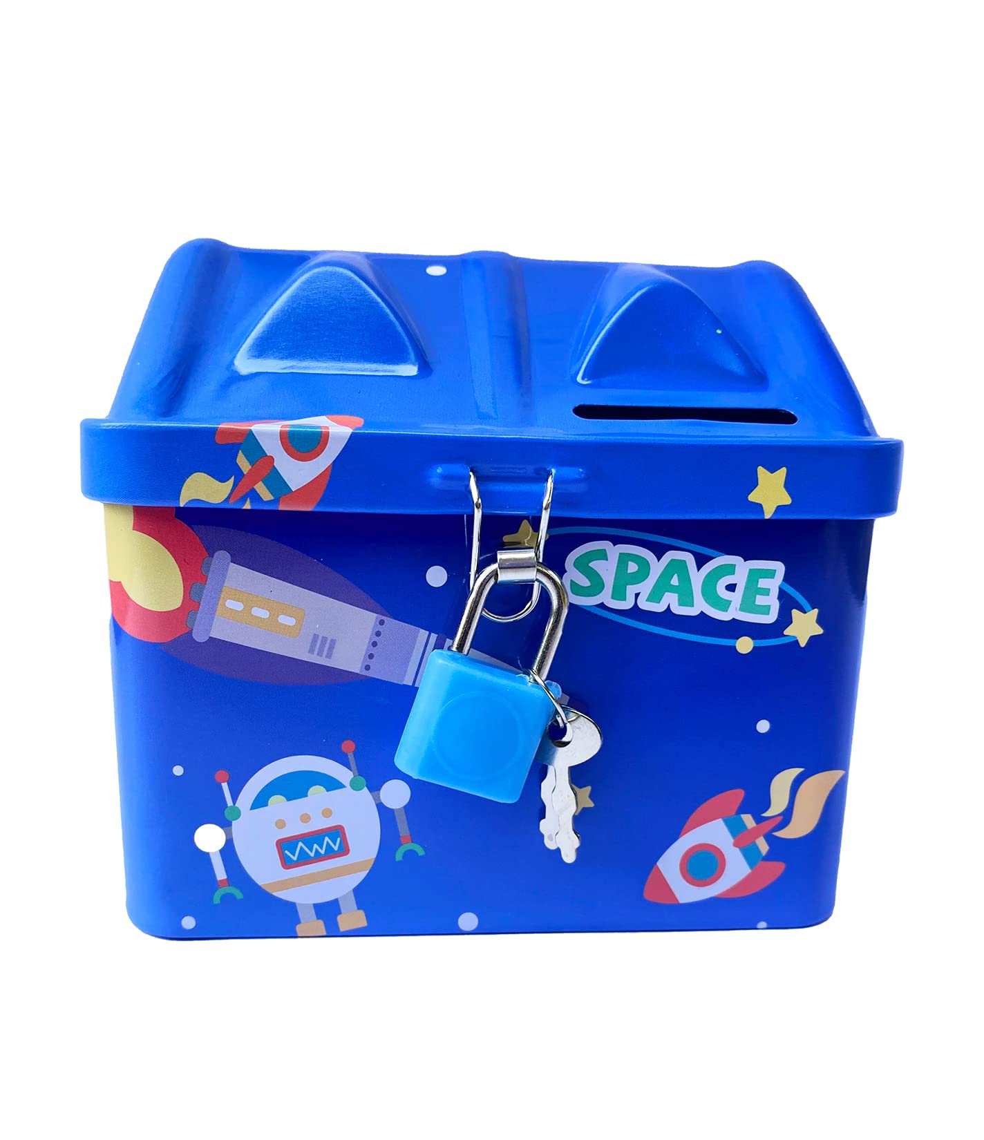 Piggy Bank, Coin Box for Kids Money Saving Bank Space Print hut Shaped Blue Colour Birthday Return for Boys & Girls-1pc