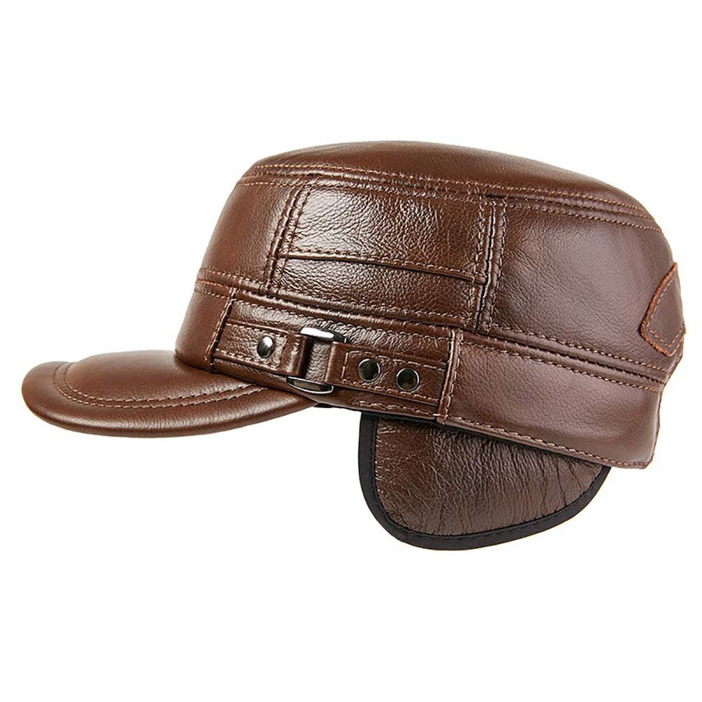 G&F Skórzana czapka baseballowa z płaskim daszkiem z uchem i opaską przeciwpotną regulowana czapka outdoorowa zimowa S/M (kolor: czarny, rozmiar: S)