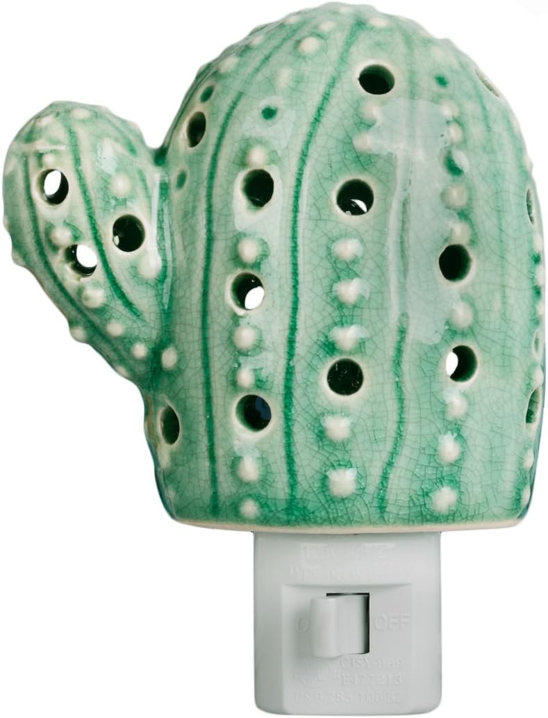 LED Ceramic DIY Mini Cactus Table Lamp Nightlight Coffee Shop Office Desk Display Children's Bedroom Birthday Gift (Including Bulb)120V 7W (Blue)