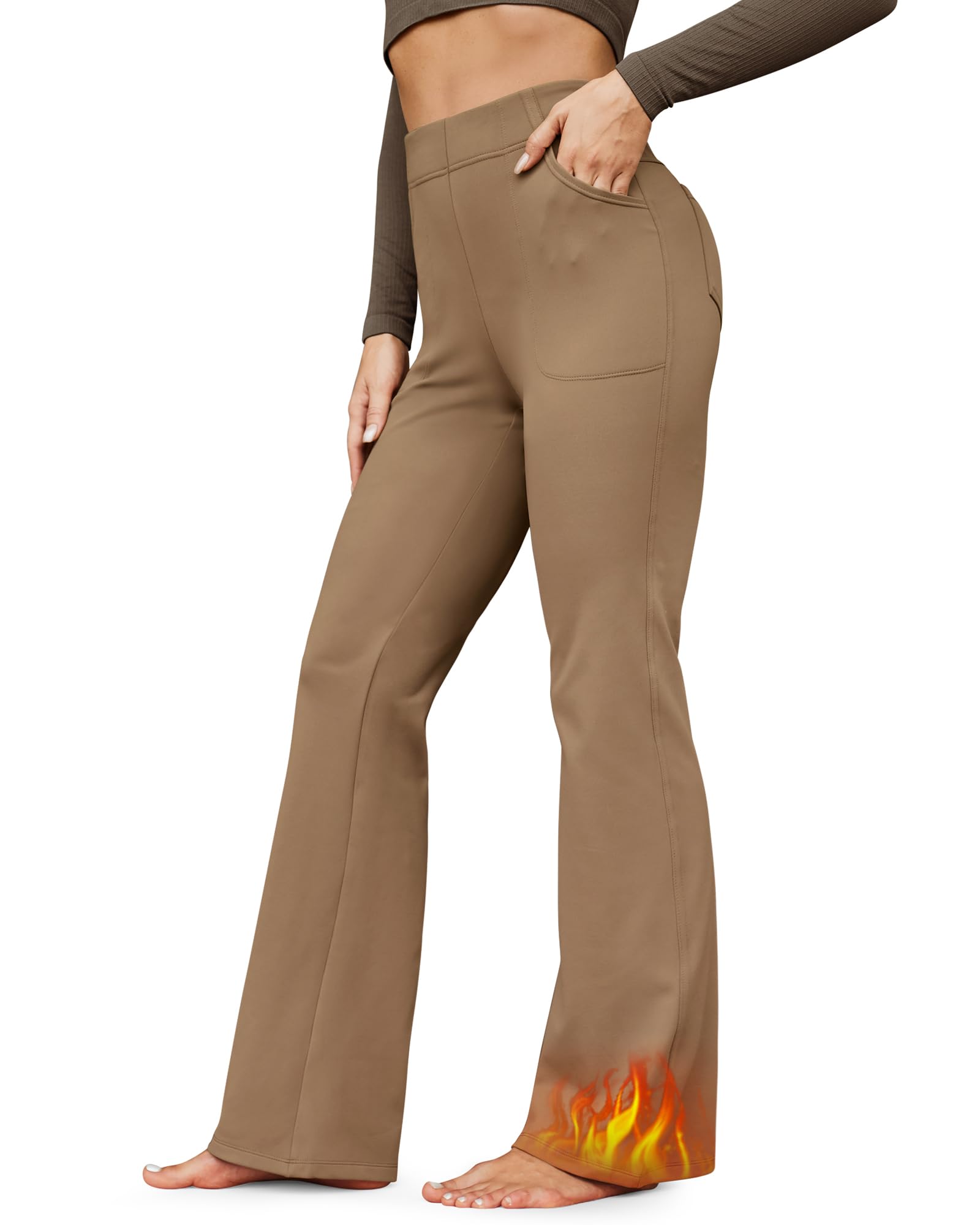 G4Free Fleece Lined Pants for Women Yoga Pants with Pockets Flare Leggings High Waisted Bootcut Dress Winter Work Slacks