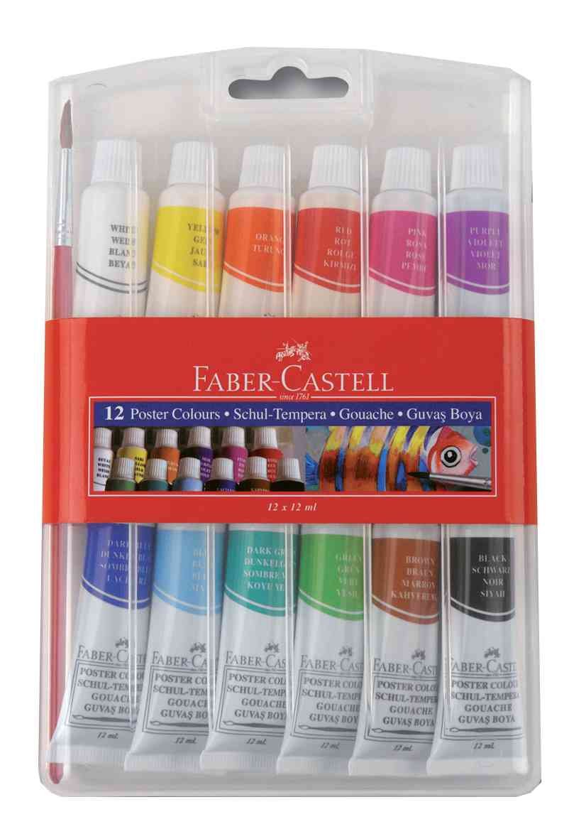 Faber-Castell Poster Colors Tubes 12Mlx12Colours,Gouache Colours, Assorted, 121011