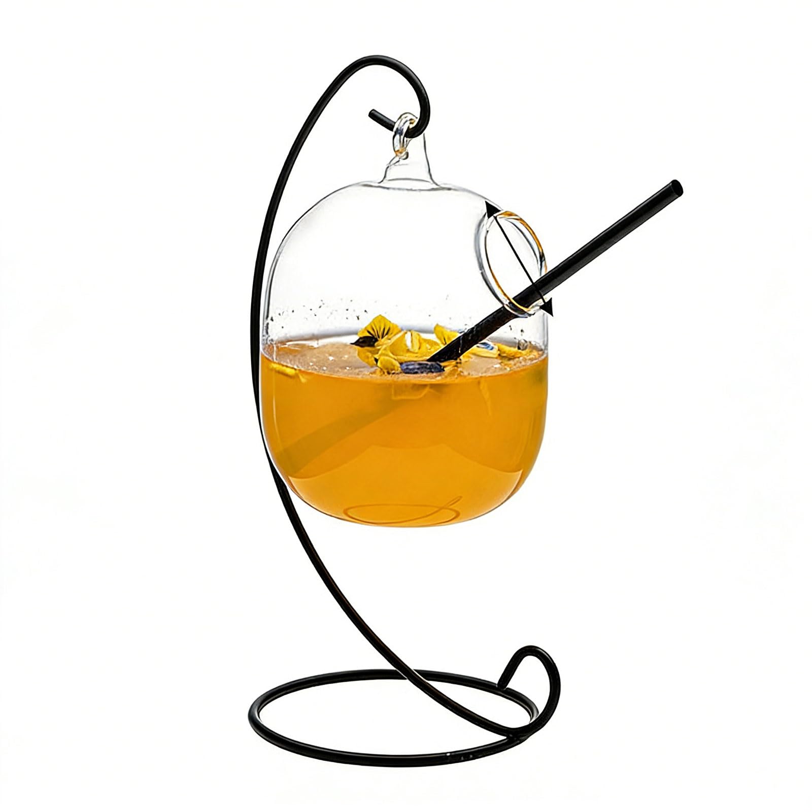 EXQIOUR Iron Frame Hanging Glass Cup Ideal for Cocktail Serving Elegant Beverage Container with Matching Stand Hanging Drink Glass