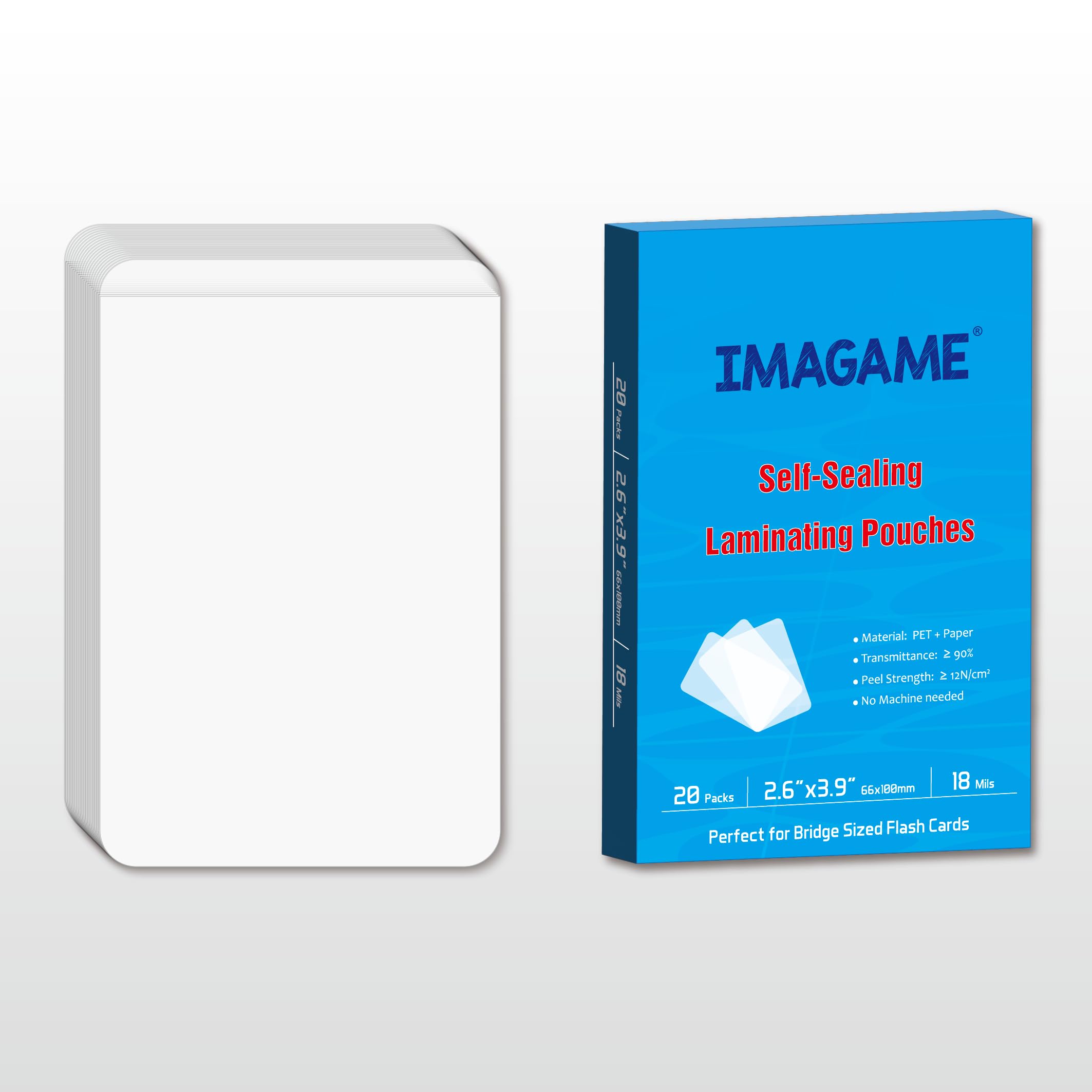 IMAGAME Self-Sealing Laminating Pouches, 2.6" x 3.9" for Business Cards and Bridge Size Flash Cards, 20 Packs 18mil Adhesive Lamination Sheets,