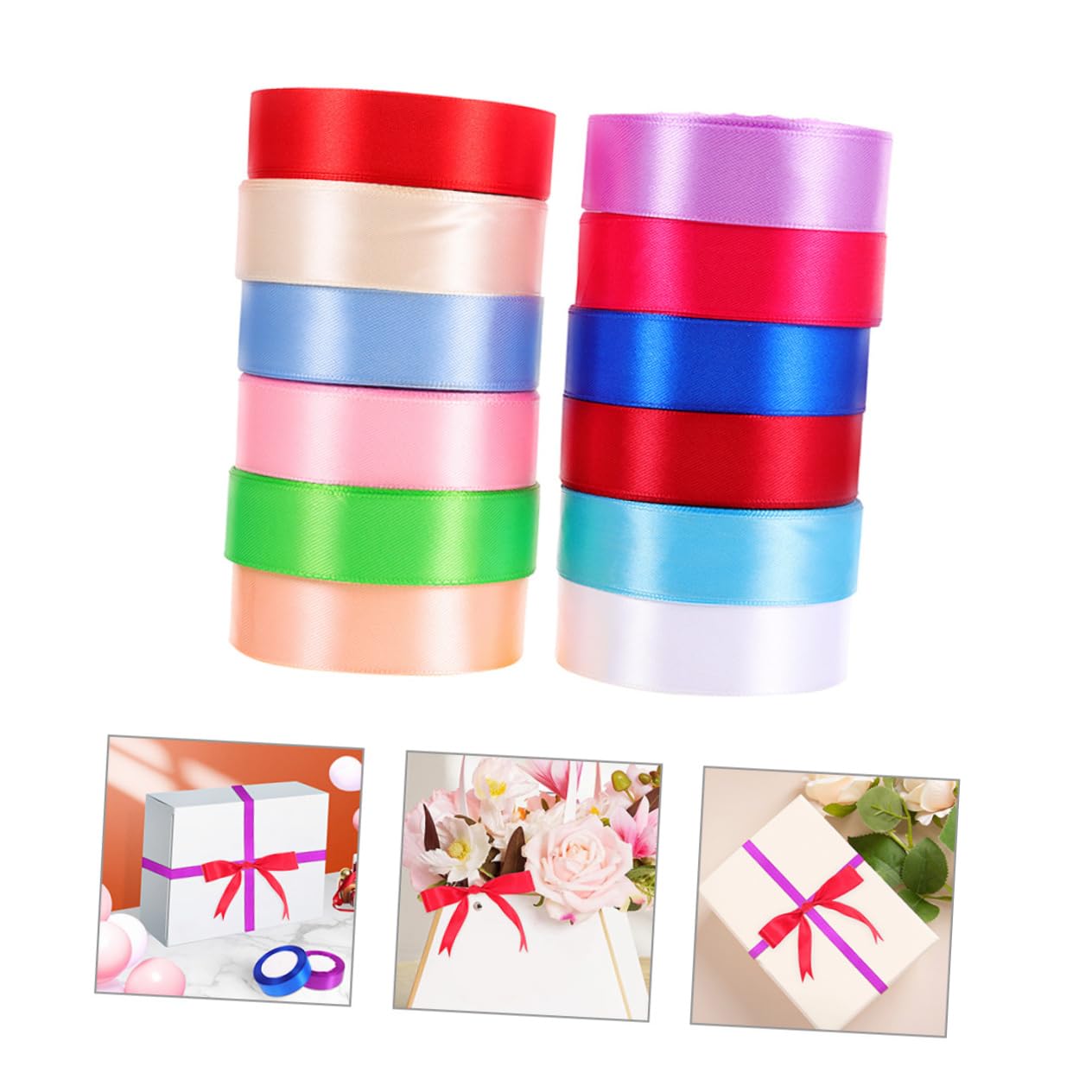 DOITOOL 12rollen Farbige Geschenkbänder für Bastelarbeiten Dekorative Verpackungsbänder Geschenkbänder zum Verpacken von Blumen Zufällige Farbe