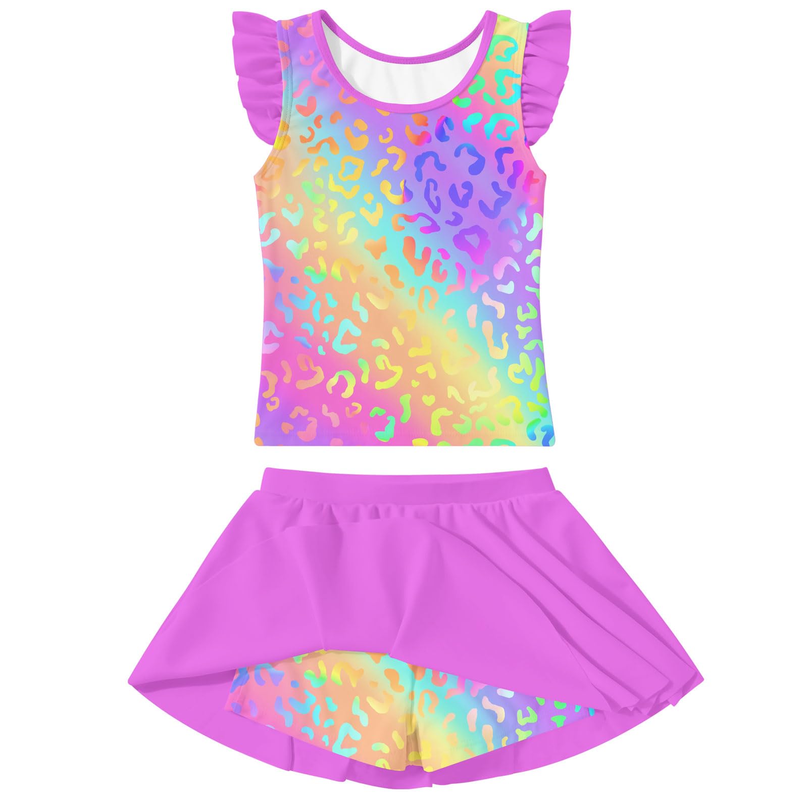 Girls Swimsuit 2 Piece Ruffle Bathing Suit UPF 50+ Tankini Swimsuit Skirt with Lining Size 3-10
