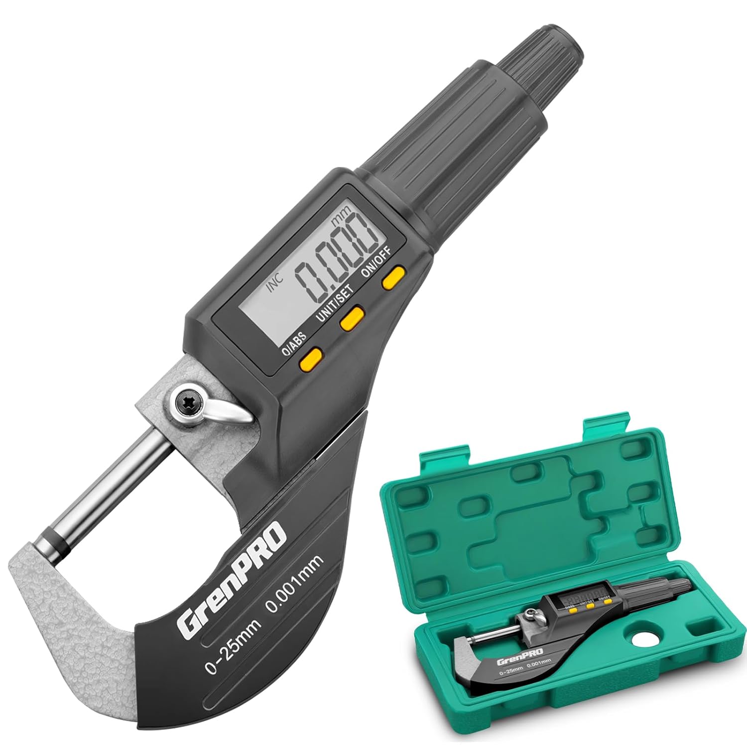 GrenPRO Digital Micrometer 0-1" Precision Gauge, 0.001mm Accuracy, Inch/Metric LCD Micrometer for Machinists & DIY