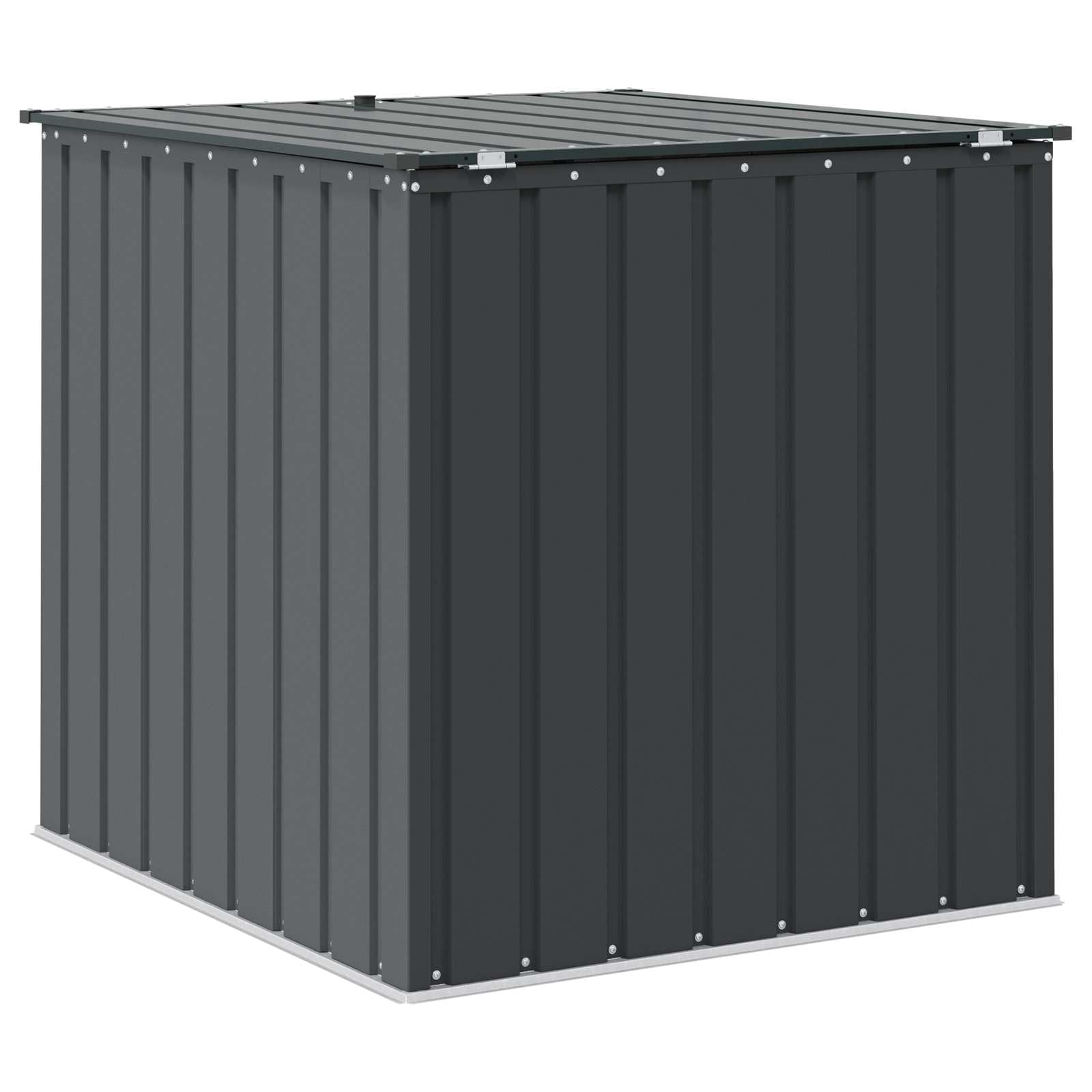 Gartenlagerbox Schwarz Metall 101,5 x 107 x 100 cm | Große Gartentruhe aus Stahl mit Riegelschloss und Klappdeckel für Terrasse, Hof und Außenbereich.