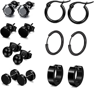 Mannli 7 Pairs Stainless Steel CZ Stud Earrings for Women Mens Huggie Hoop Earrings Ear Piercing
